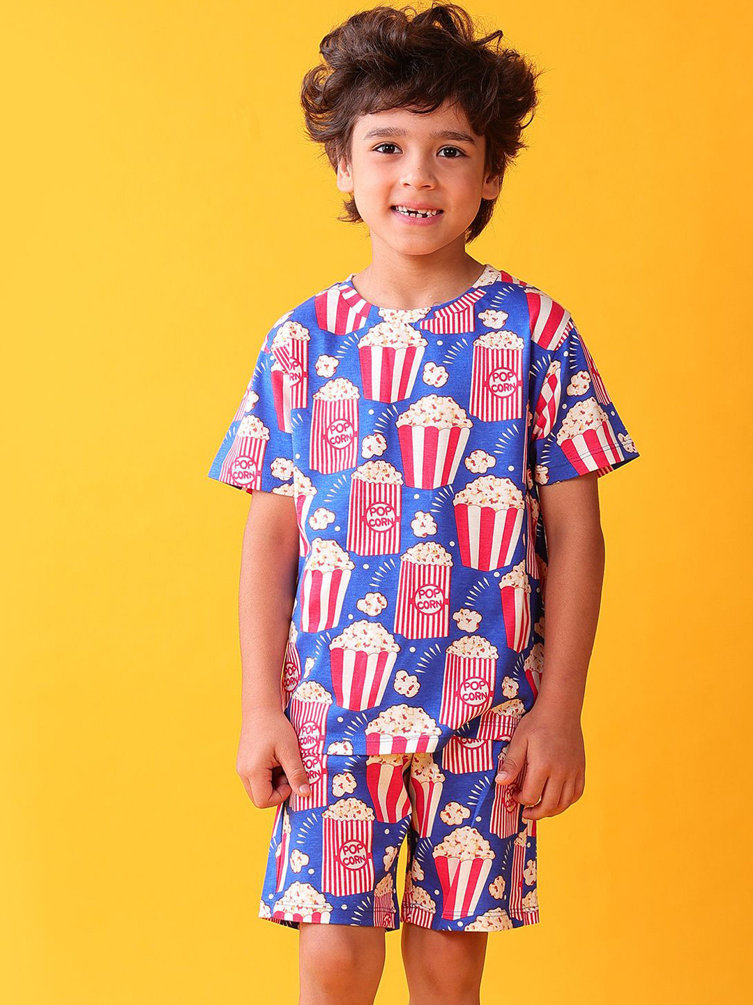 Anthrilo Boys 100% Cotton Popcorn Blue Sleepwear Shorts Night suit
