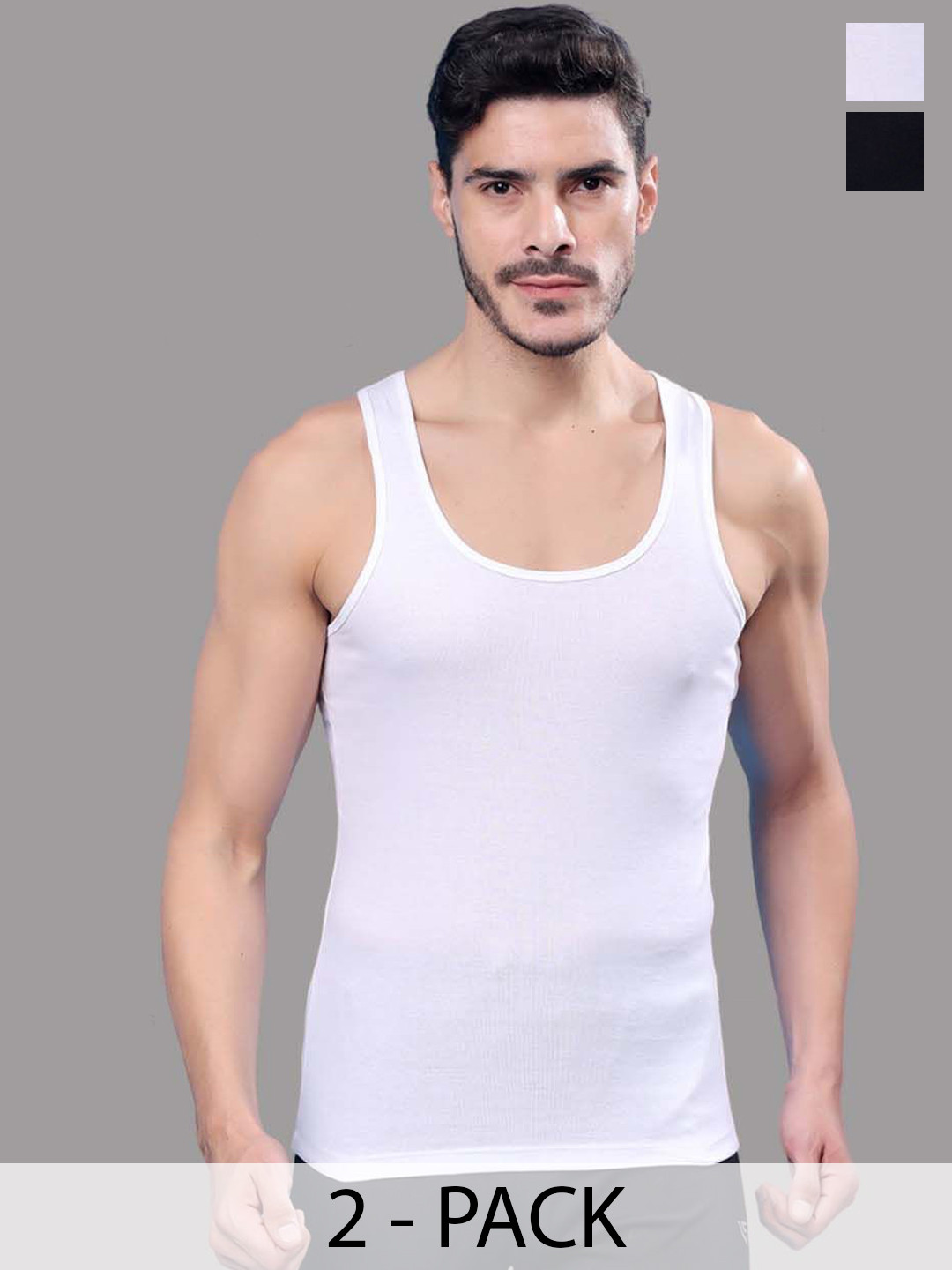 FBAR Pack Of 2 Round Neck Ribbed Pure Cotton Gym Vest  R-01-02