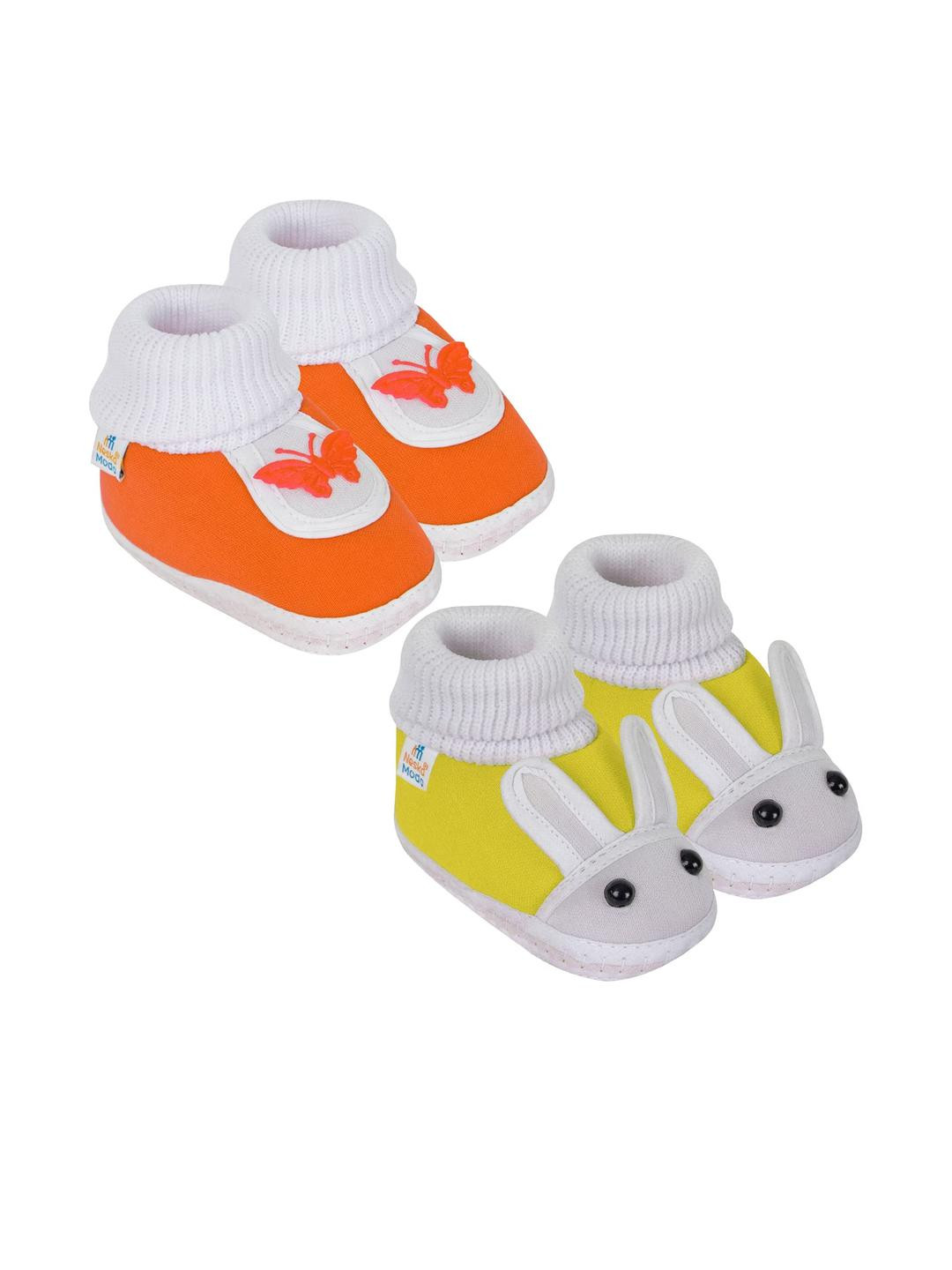 Neska Moda 12 To 18 Month NonSlip Set of 2 Pair Toddler Baby Unisex Soft Cotton Rabbit Face Booties (Toe to Heel Length - 13 cm, Yellow, Orange)