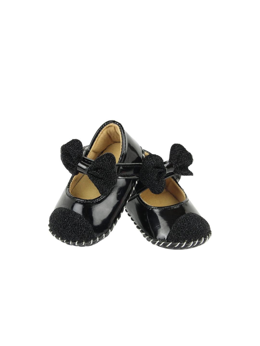 Neska Moda 6 To 12 Months Baby Girls Belly Shoe Fancy Partywear Bow Baby Sandal Velcro Booties (Toe to Heel Length - 12 cm, Black)