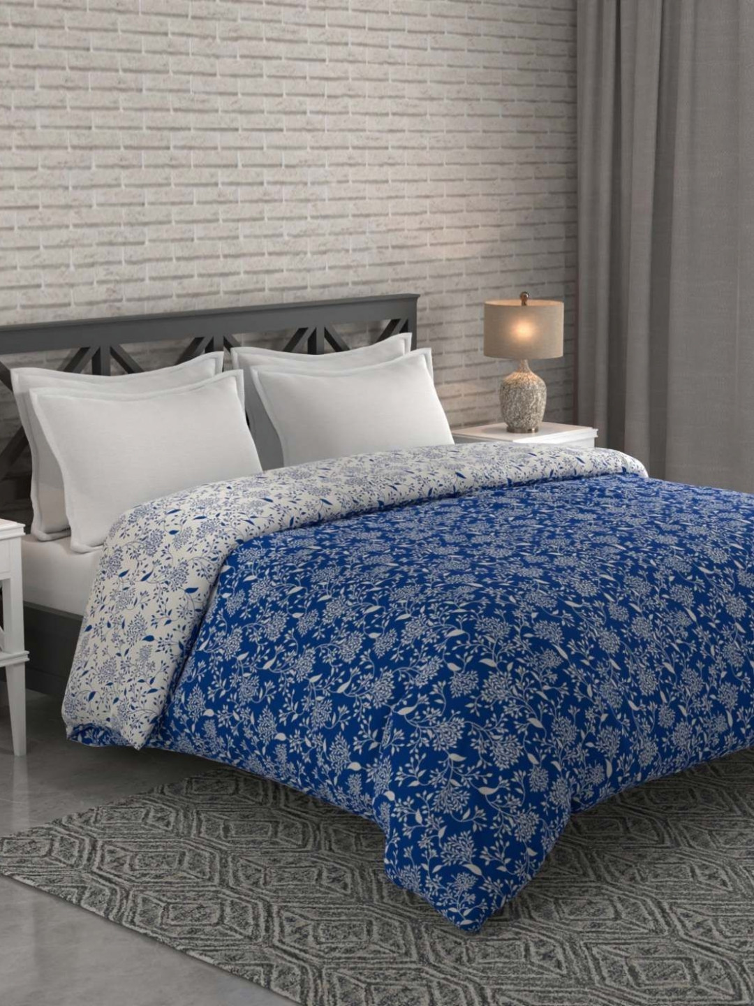Bichauna Malhar Blue Floral Printed Cotton AC Room 120 GSM Double Bed Comforter