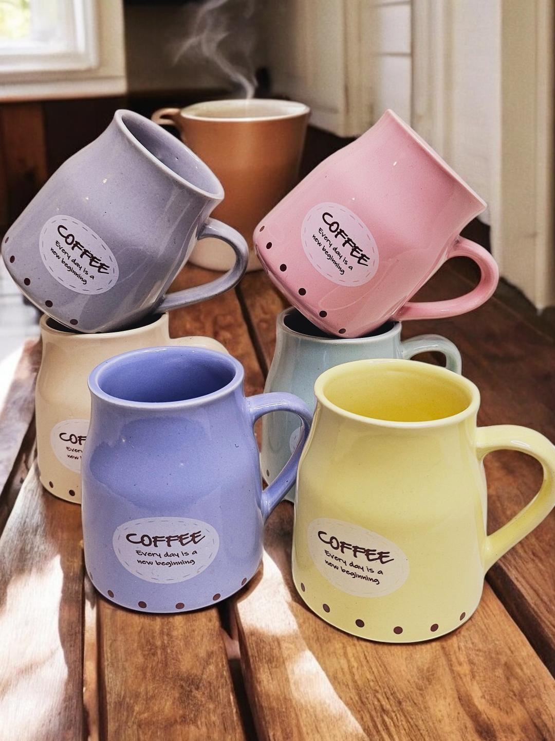 Handmade Ceramic Multicolor Flask Cane Shape Coffee Mugs ( Set Of 6)