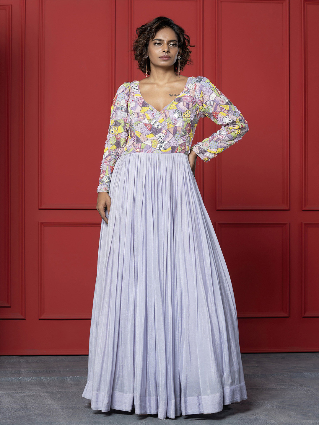 GloballyRonakRBafna Embellished Chiffon Maxi Dress