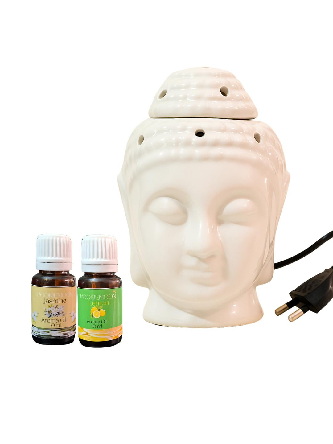 POOKIEMOON Ceramic Electric Buddha Aroma Diffuser With Jasmine & Lemon Fragrance 10ml Each