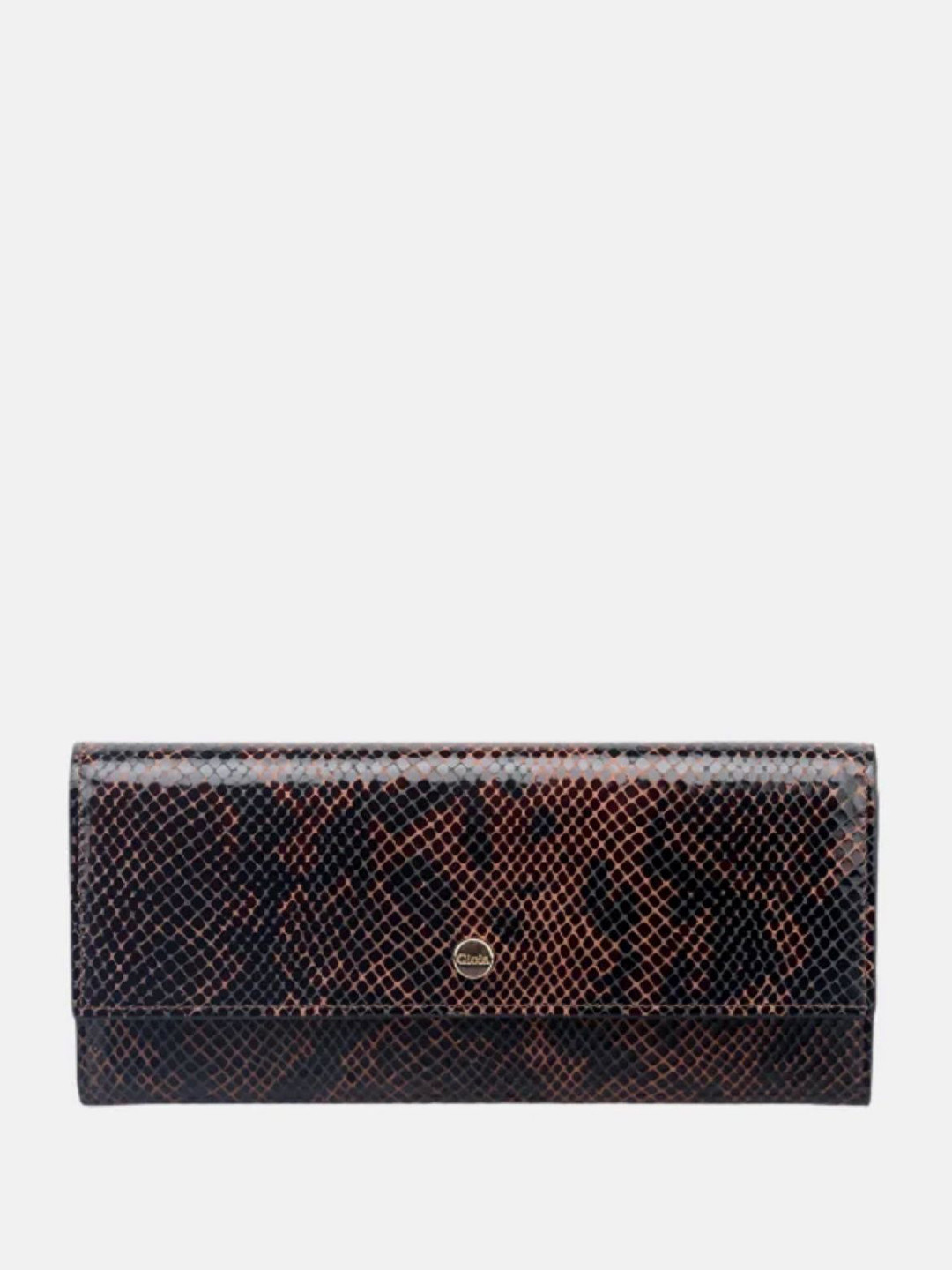 GIOIA Women Brown Leather Faux Python Flapover Clutch with RFID