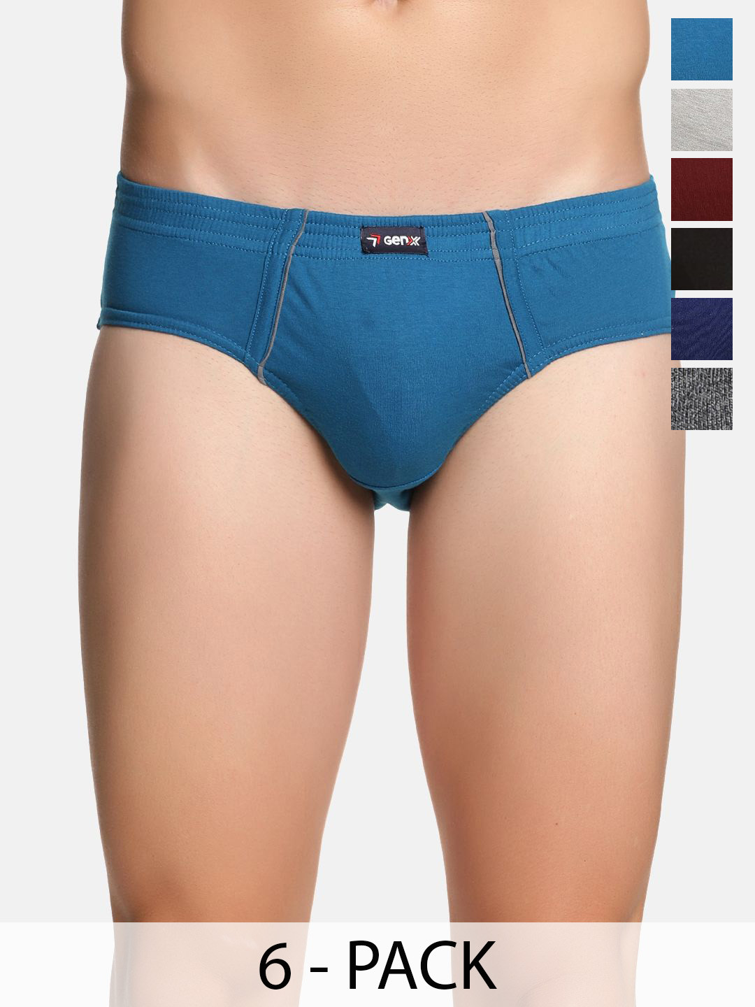 Genx Pack Of 6 Assorted Super Combed Cotton Basic Briefs Genx-Gusto-Brief-IE-6
