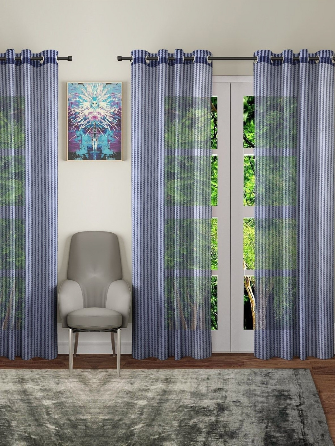 BELLA TRUE Blue 4 Pieces Sheer Door Curtains