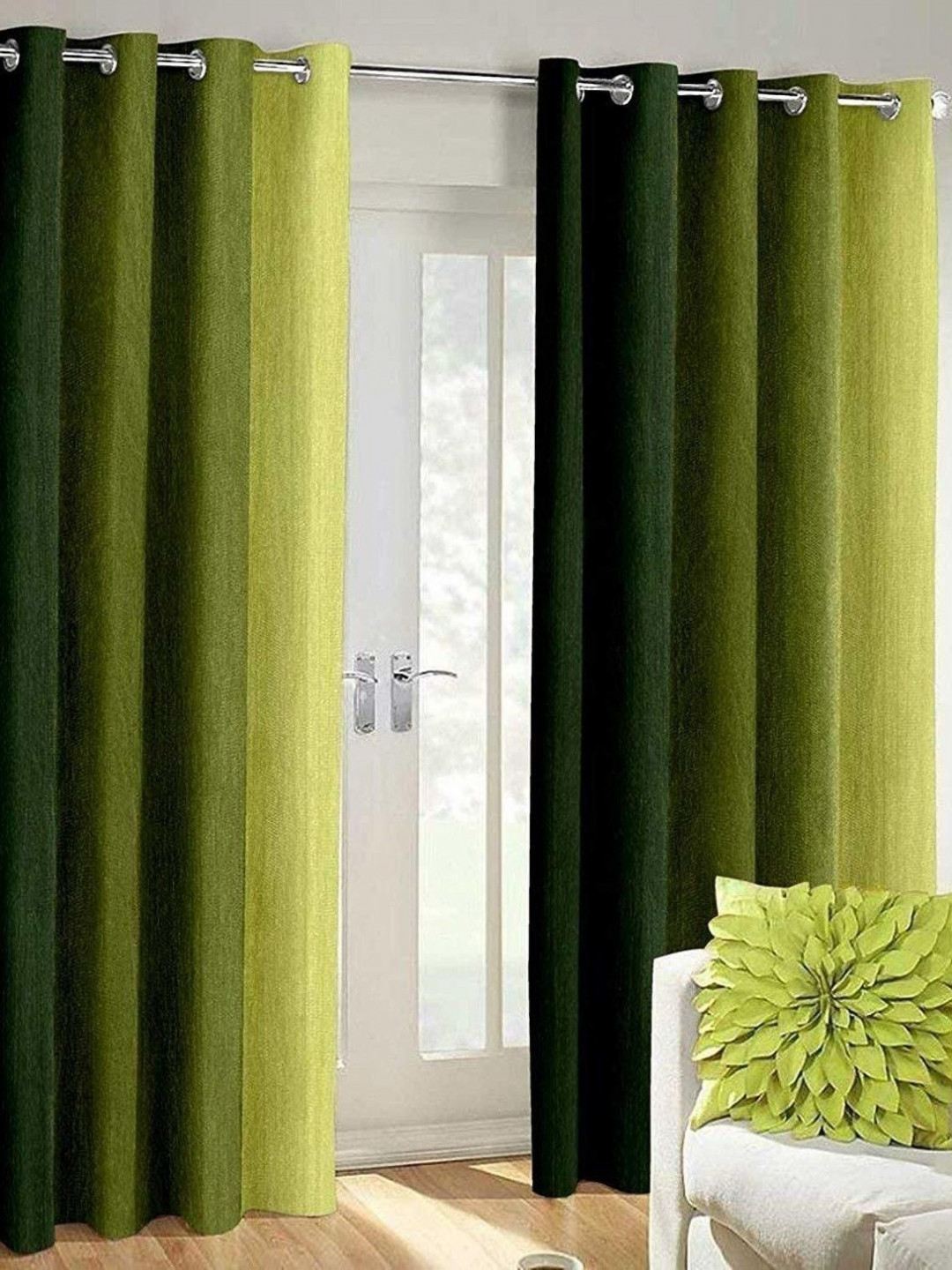 BELLA TRUE Green & Olive Green 2 Pieces Long Door Curtains