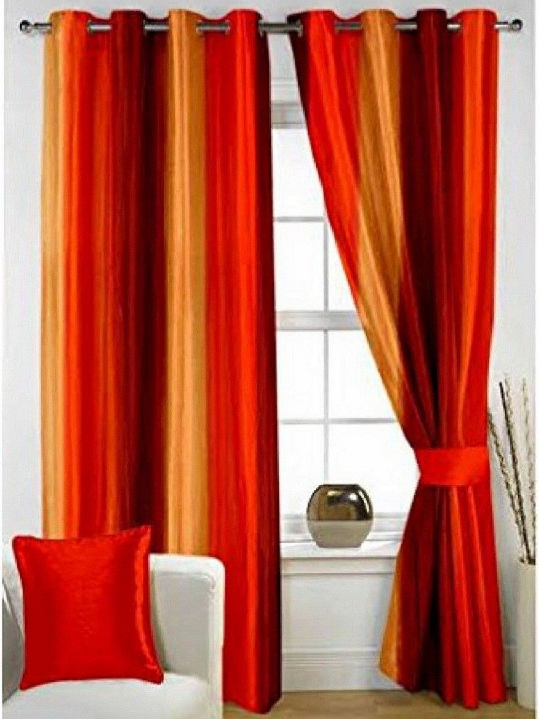 BELLA TRUE Red & Orange 2 Pieces Colourblocked Long Door Curtains