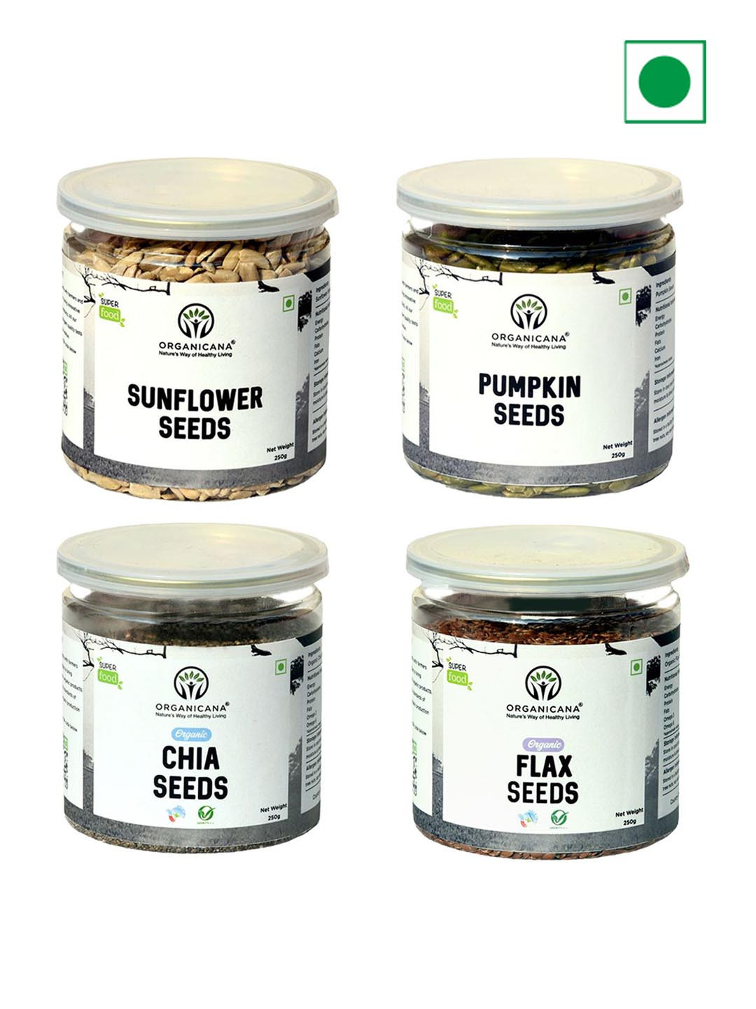 Organicana Set Of 4 Chia Pumpkin Sunflower & Flax Superseed Combo - 250g Each
