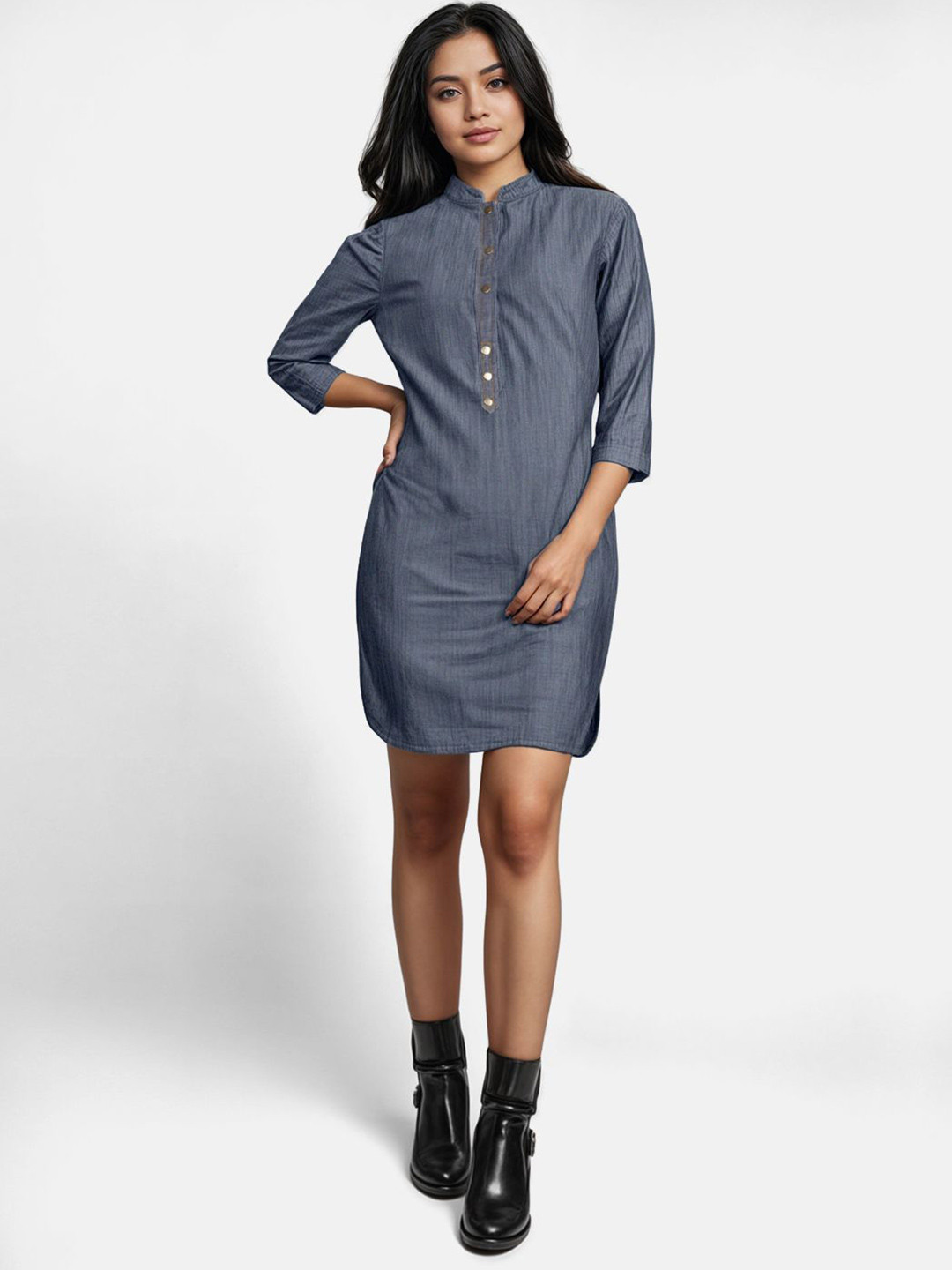 SZN Women Solid High Neck Denim Regular Dress