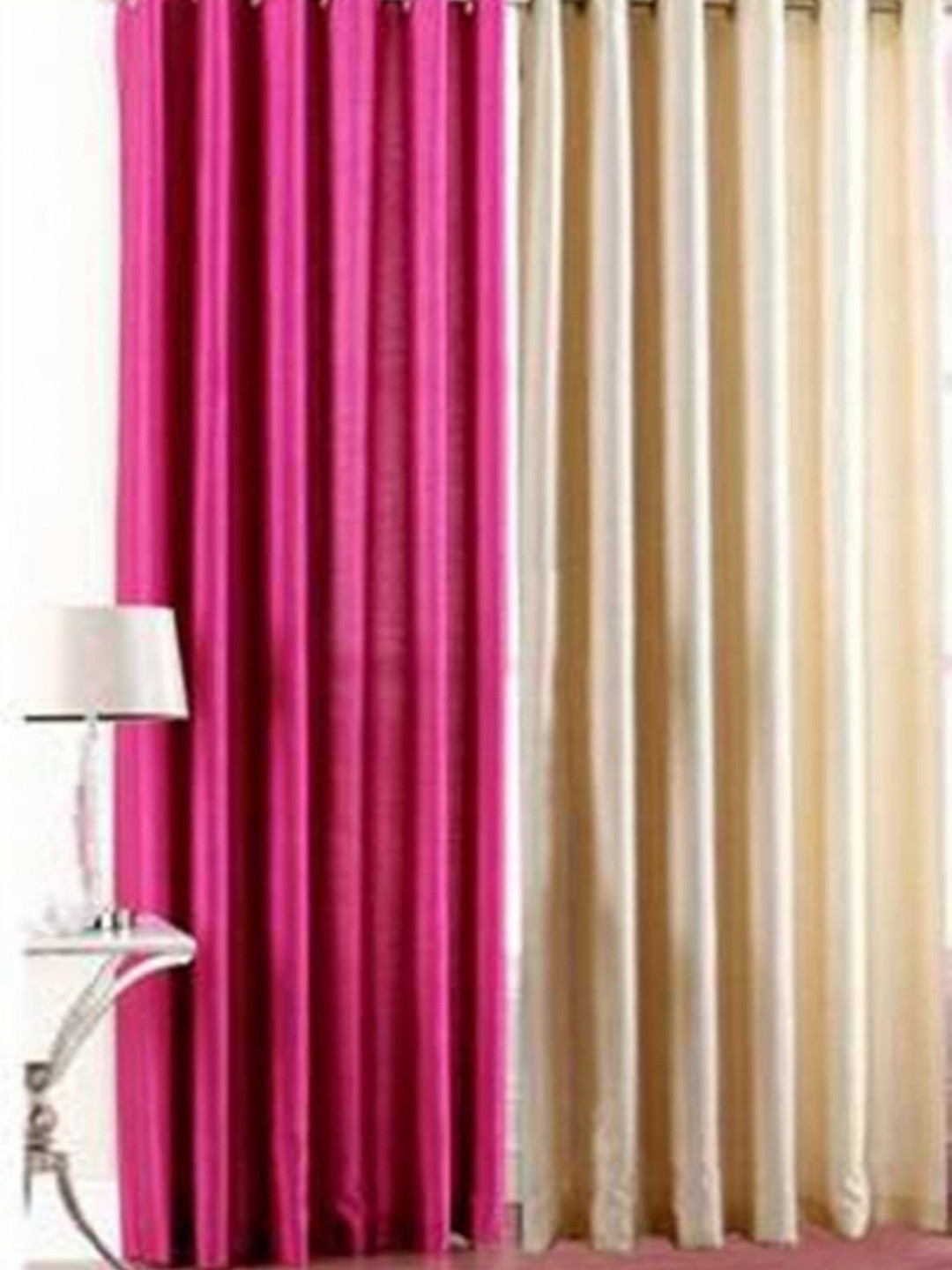 BELLA TRUE 2 Pieces Pink & Cream Black Out Door Curtains