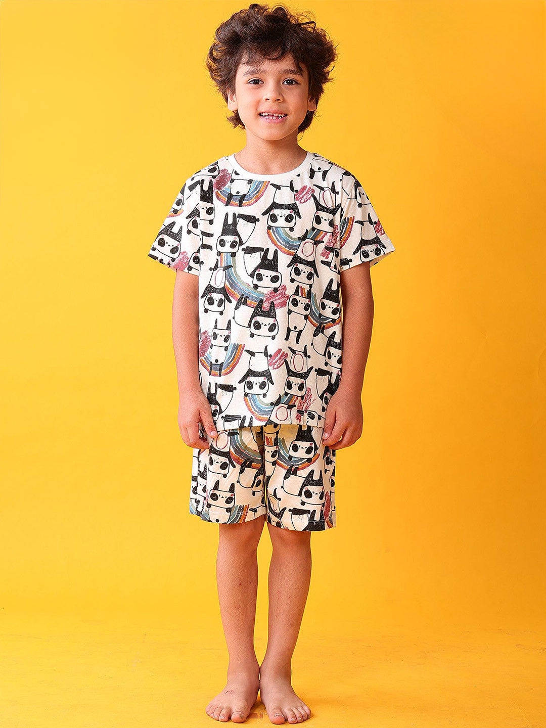Anthrilo Boys Pure Cotton Panda Sleepwear Shorts Set