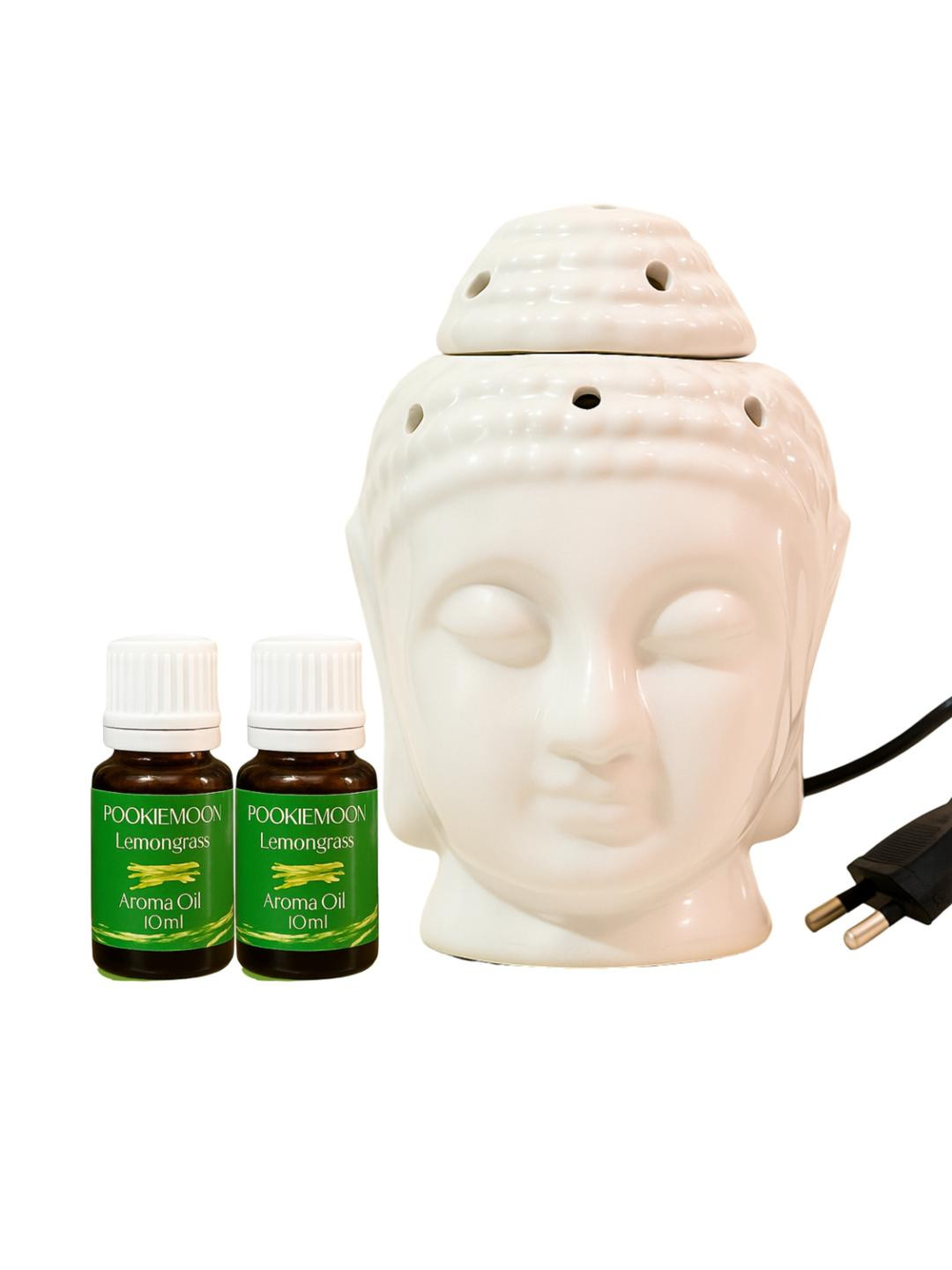 POOKIEMOON White Set of 2 Lemongrass Aroma Oils With Electric Buddha Shaped Diffuser