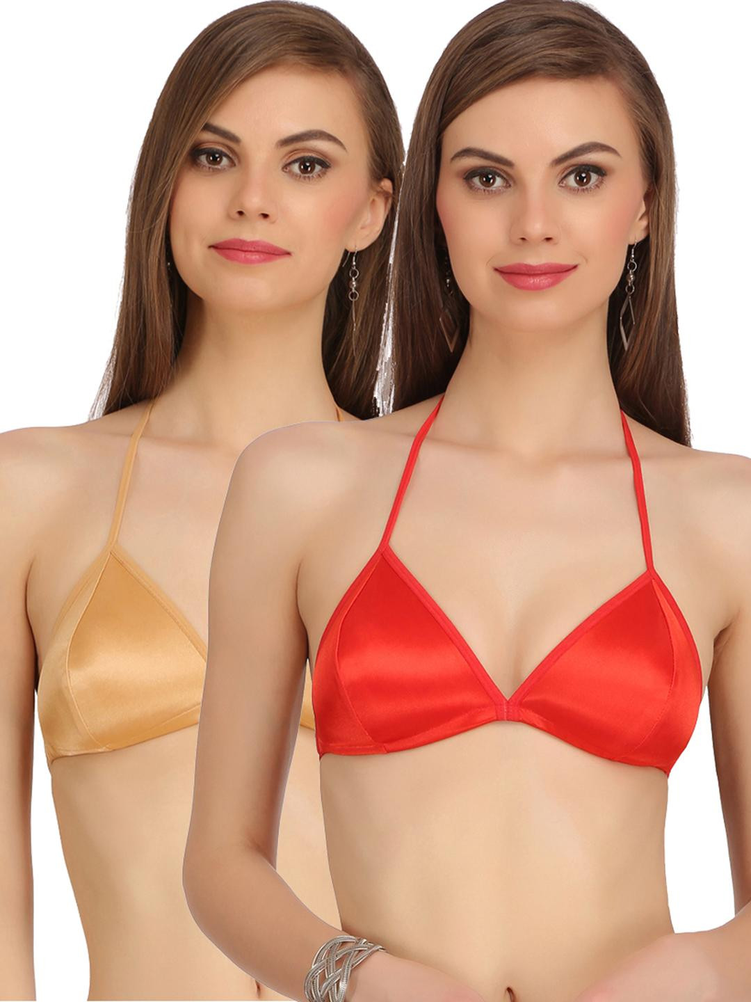 Women Cotton Gold,Red Non Padded Non-Wired Lingerie Bra Sport wear Gym Crop Tank Top