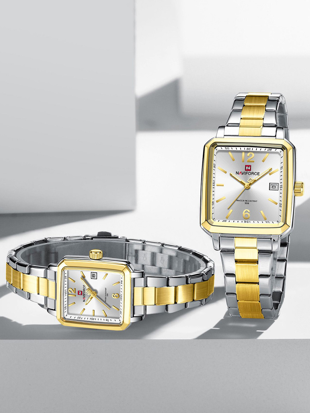 Naviforce Unisex Pack of 2 Solid Rectangular Foldover Regular Analogue Watch -es NF9252