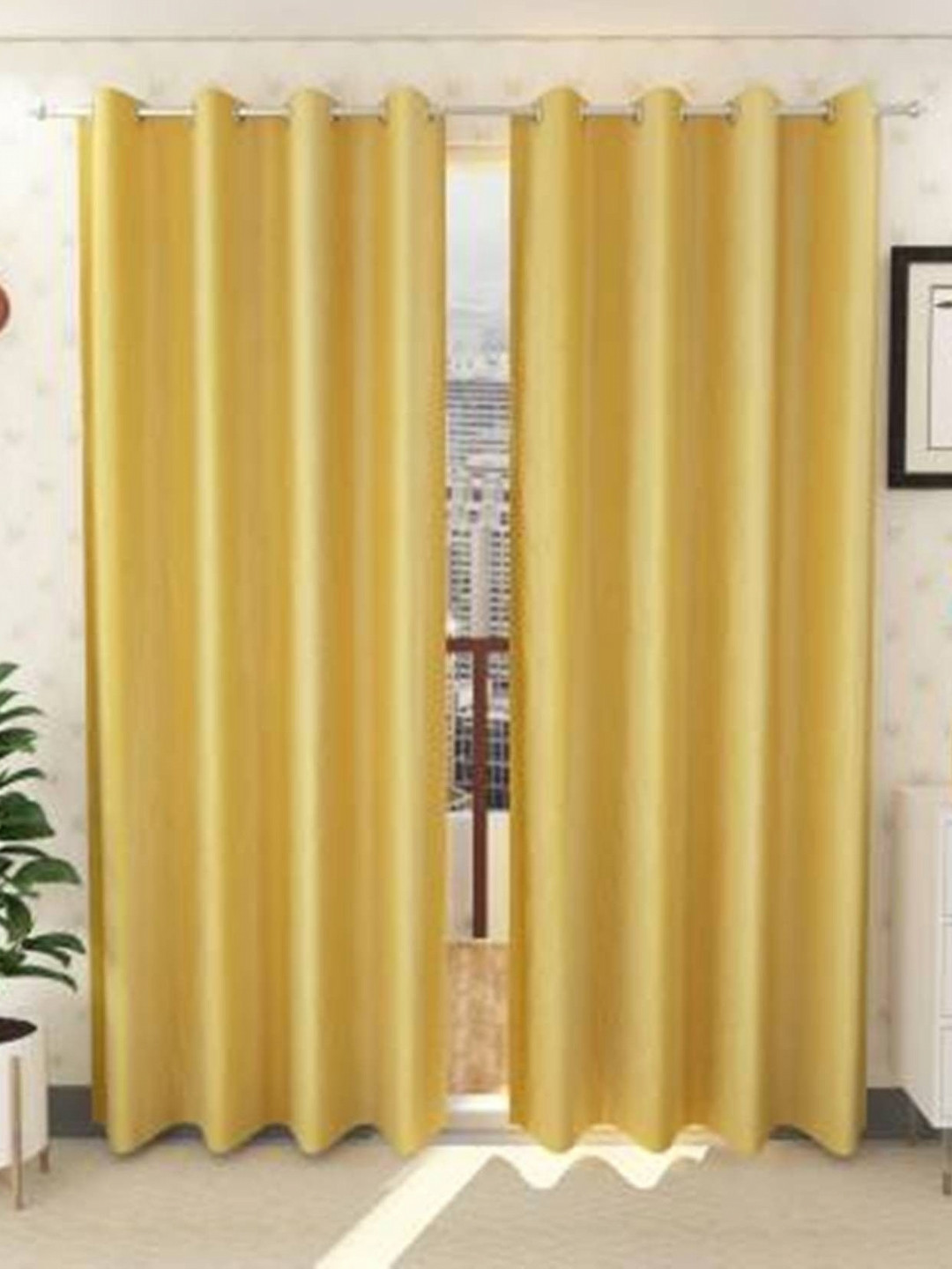 BELLA TRUE Yellow 2 Pieces Window Curtains