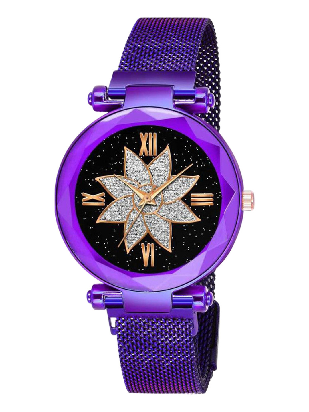 Gopal Shopcart Unisex Embellished Analogue Watch GR_379_Purple_flower_Roman