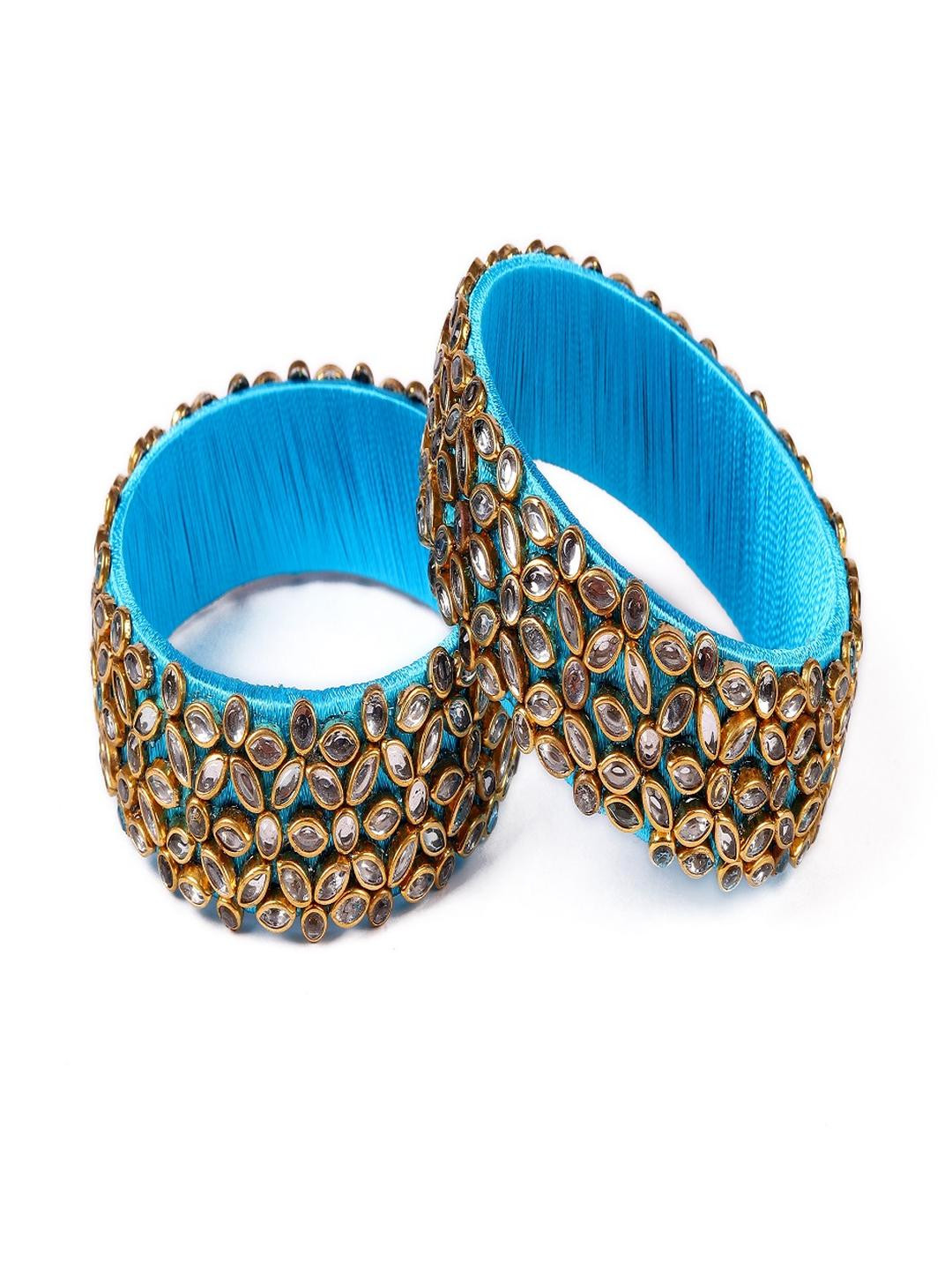 Saumakshi Designs Blue Set Of 2 Kundan Studded Bangle