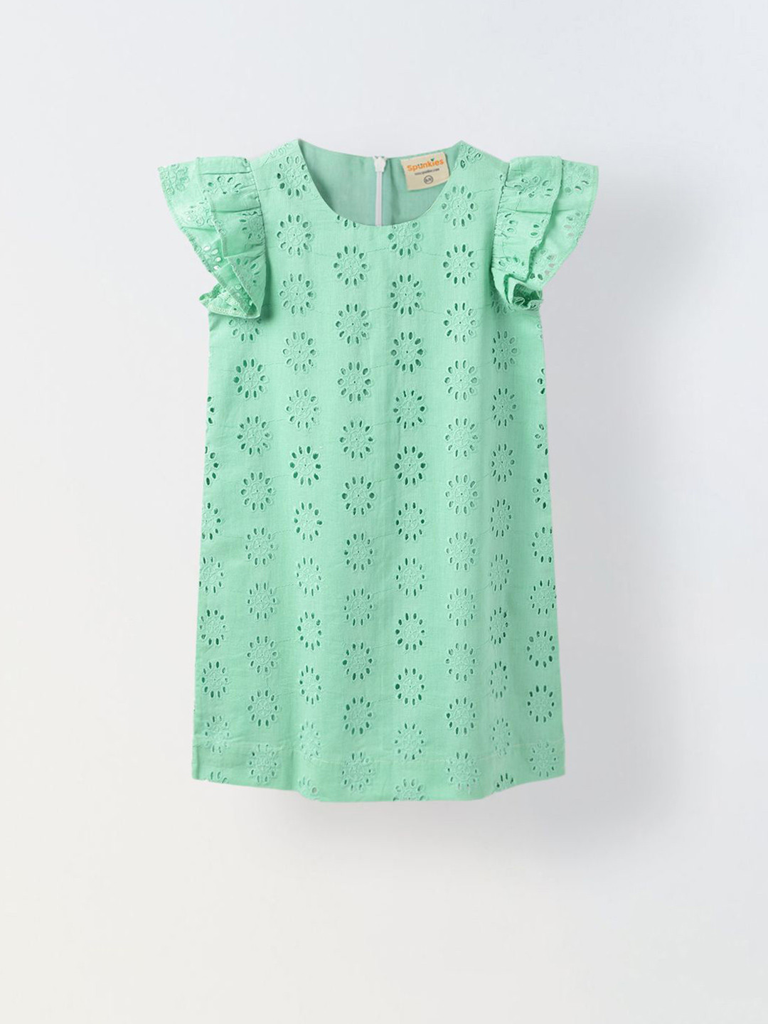 SPUNKIES Green Sleeveless Schiffli Dress for Girls