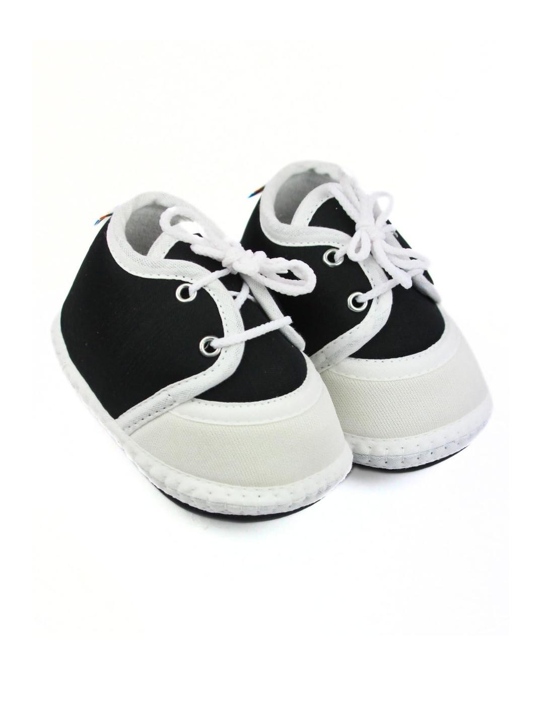 Neska Moda 3 To 12 Months Baby Boys & Baby Girls Cute Soft Cotton Pre-Walker Lace Plain Booties (Toe to Heel Length - 12 cm, Black:White)