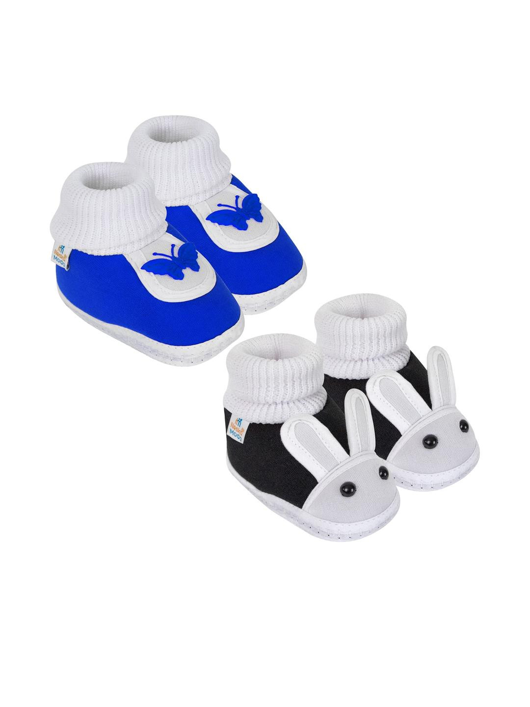 Neska Moda 3 To 12 Month Cotton Booty 2 Pair Newborn Unisex Baby Skin Friendly Soft Rabbit Booties (Toe to Heel Length - 12 cm, Black, Blue)