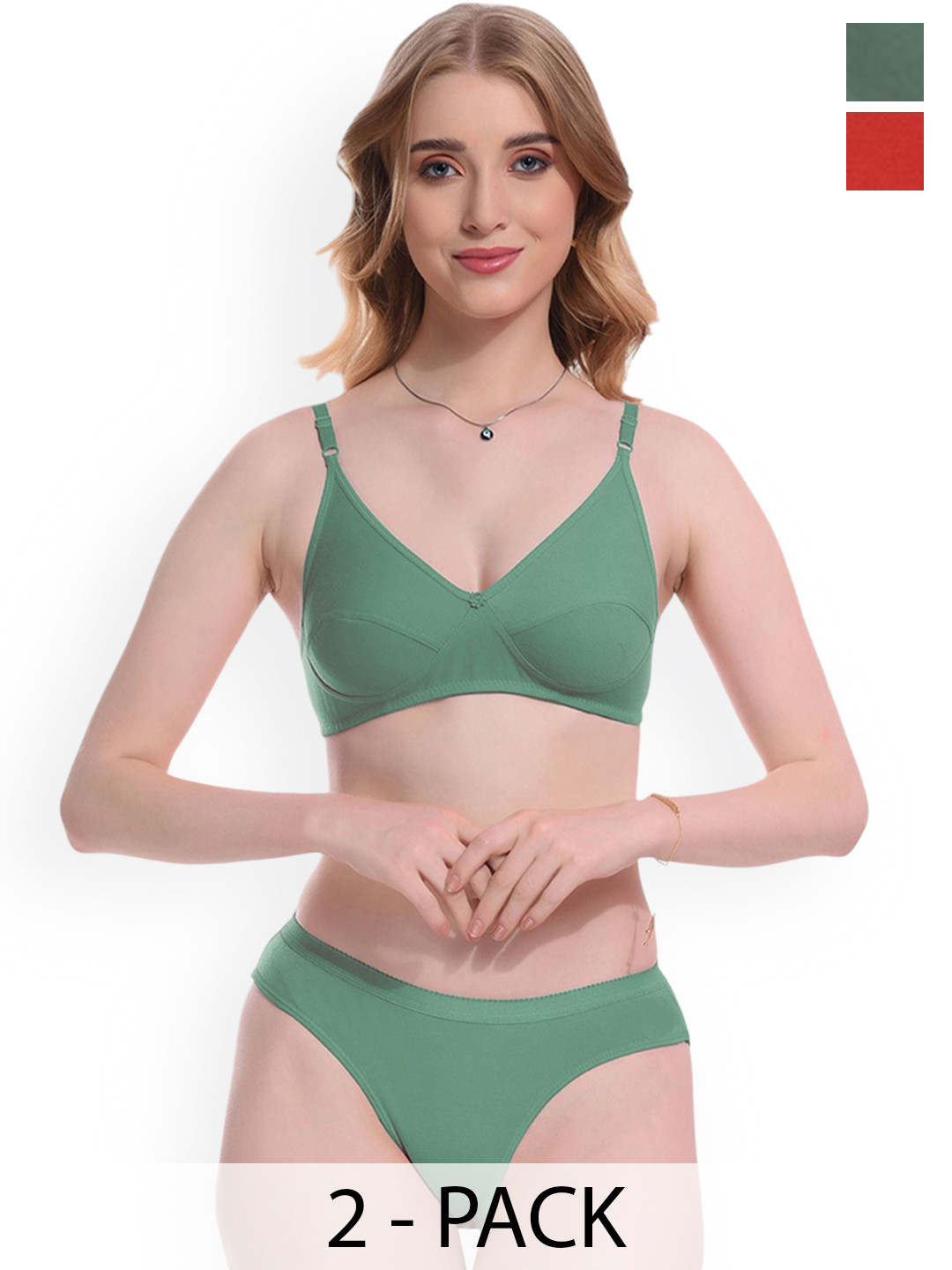 Samvar Pack Of 2 Cotton Non-Wired Non Padded Lingerie Set B-Ruchi-Set_R,G