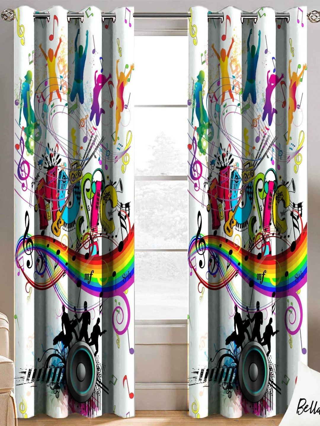 BELLA TRUE White & Yellow 2 Pieces Abstract Black Out Long Door Curtains