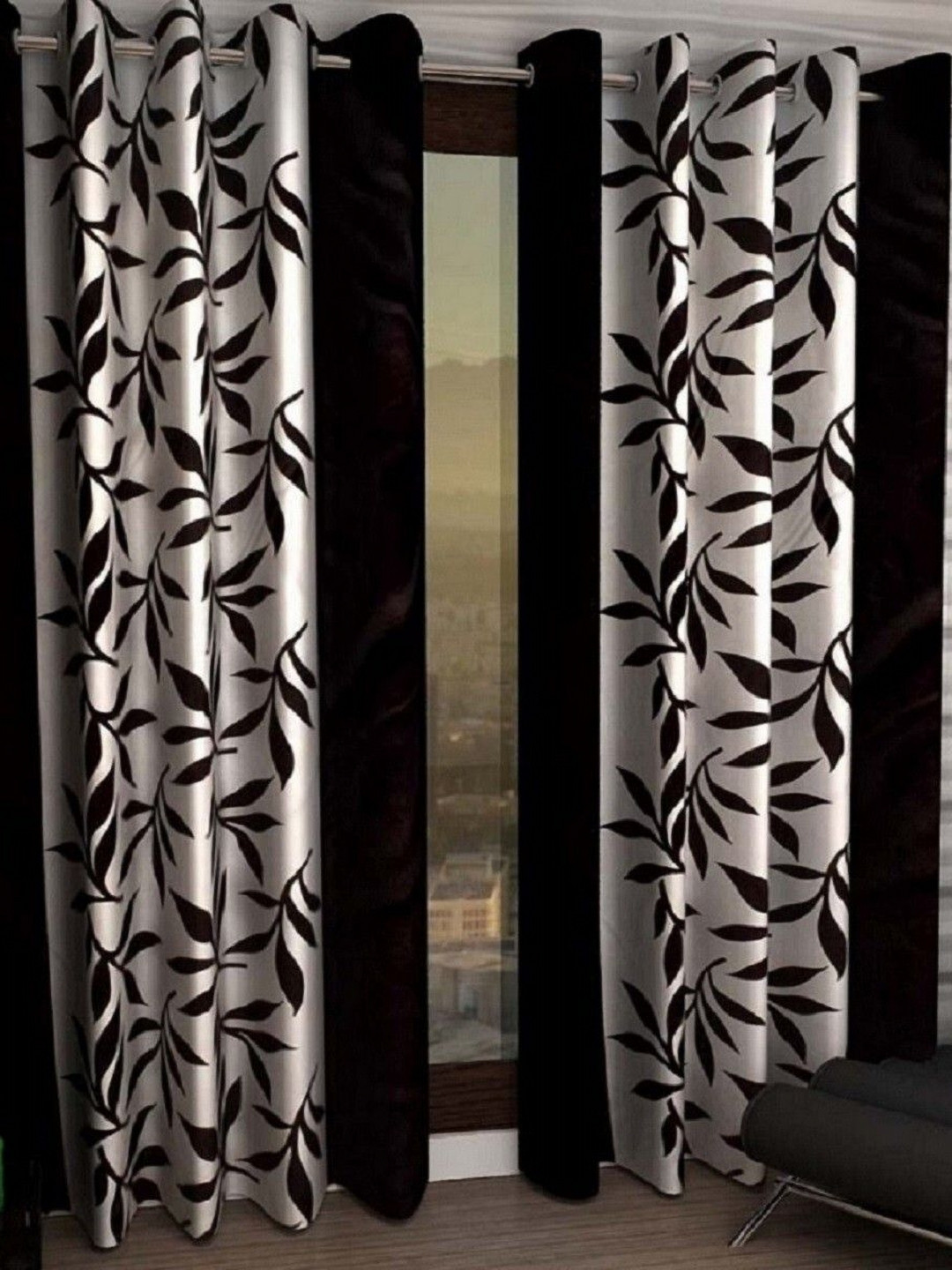 BELLA TRUE Black & White 2 Piece Floral Printed Door Curtains