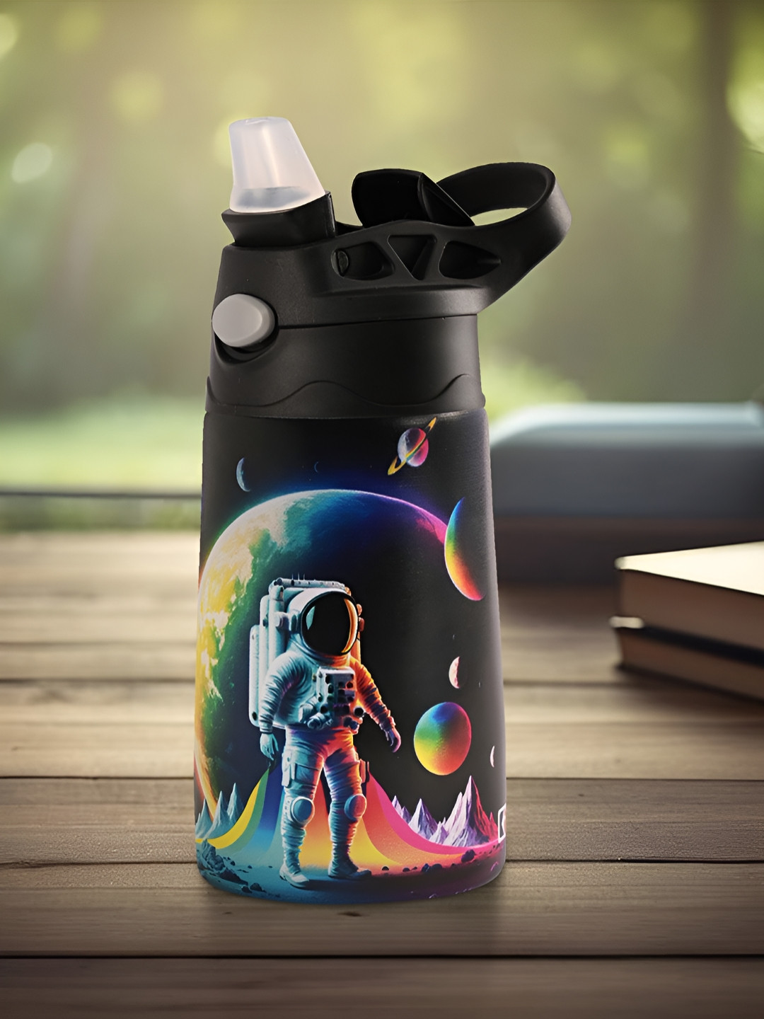 Aura Black & Blue Journey To Space Printed Stainless Steel Sipper 350 ml