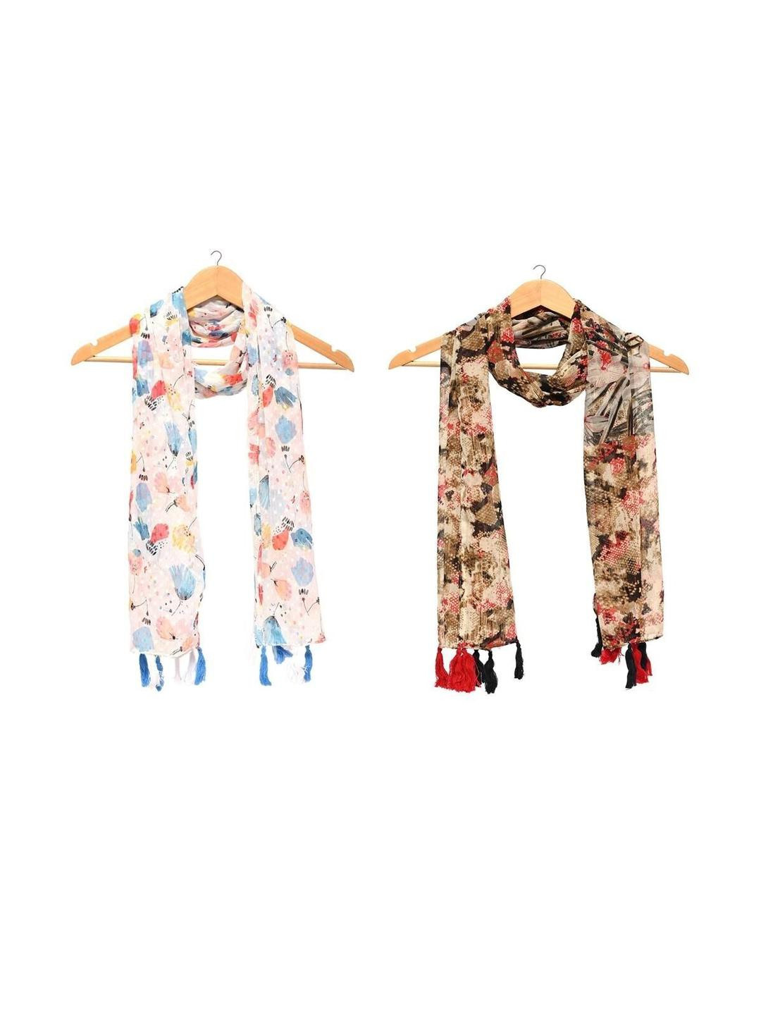 StoleVilla Women's Printed Designer Chiffon Stoles and Scarf (Multicolor) - Pack of 6