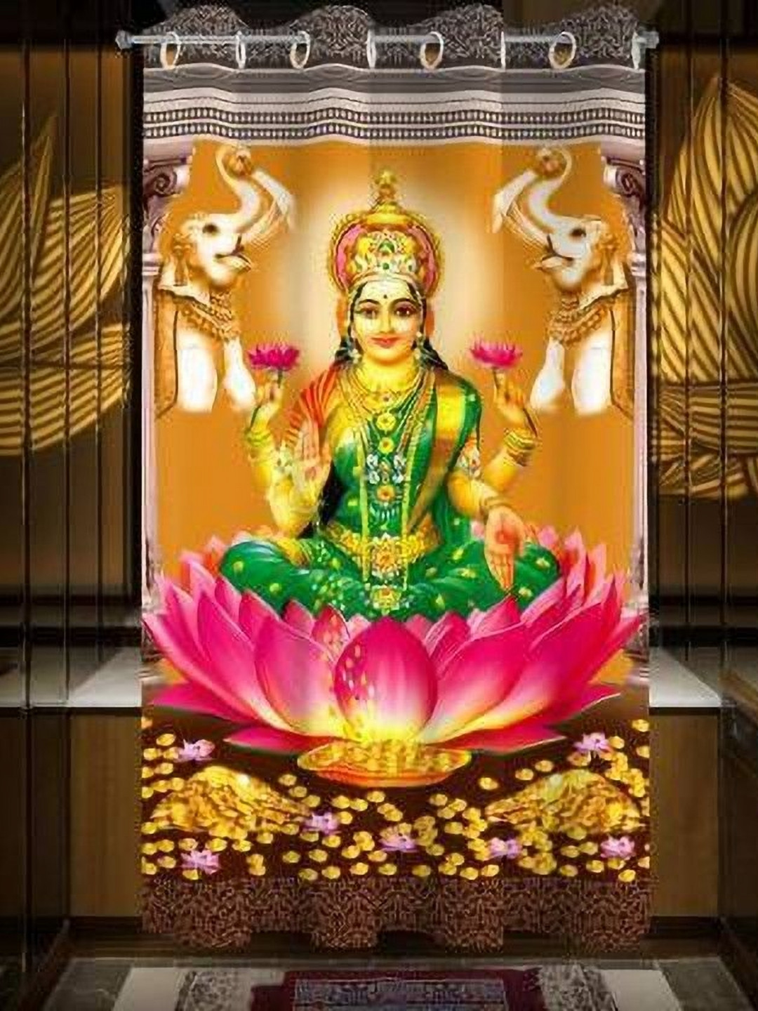 BELLA TRUE Brown & Green Religious Printed Room Window Curtain