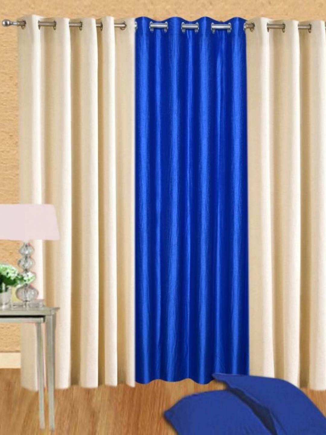 BELLA TRUE Cream & Blue 3 Pieces Black Out Door Curtains