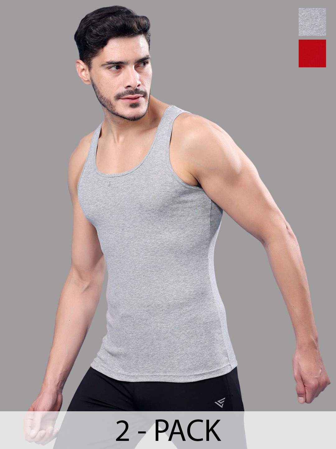 FBAR Men Pack Of 2 Round Neck Ribbed Pure Cotton Gym Vests R-03-04