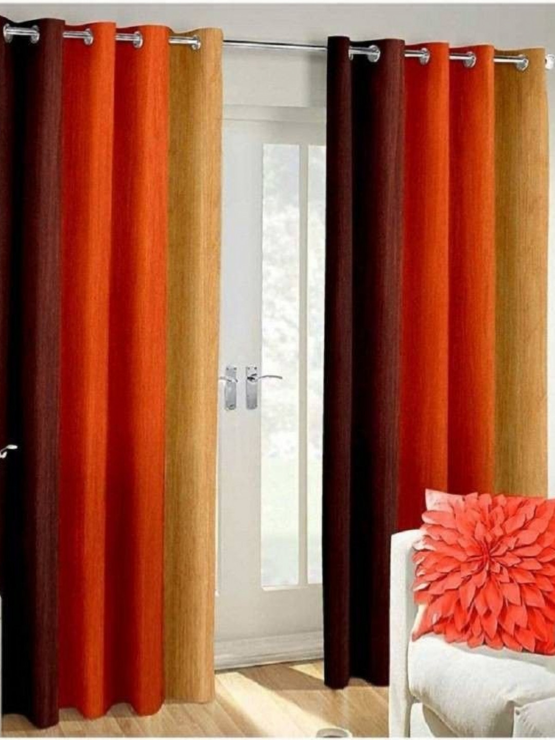 BELLA TRUE Orange & Yellow 2 Pieces Colourblocked Black Out Door Curtains