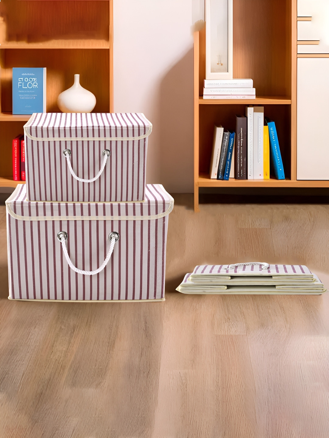Aura Cream 4 Pieces Striped Drawer Organisers