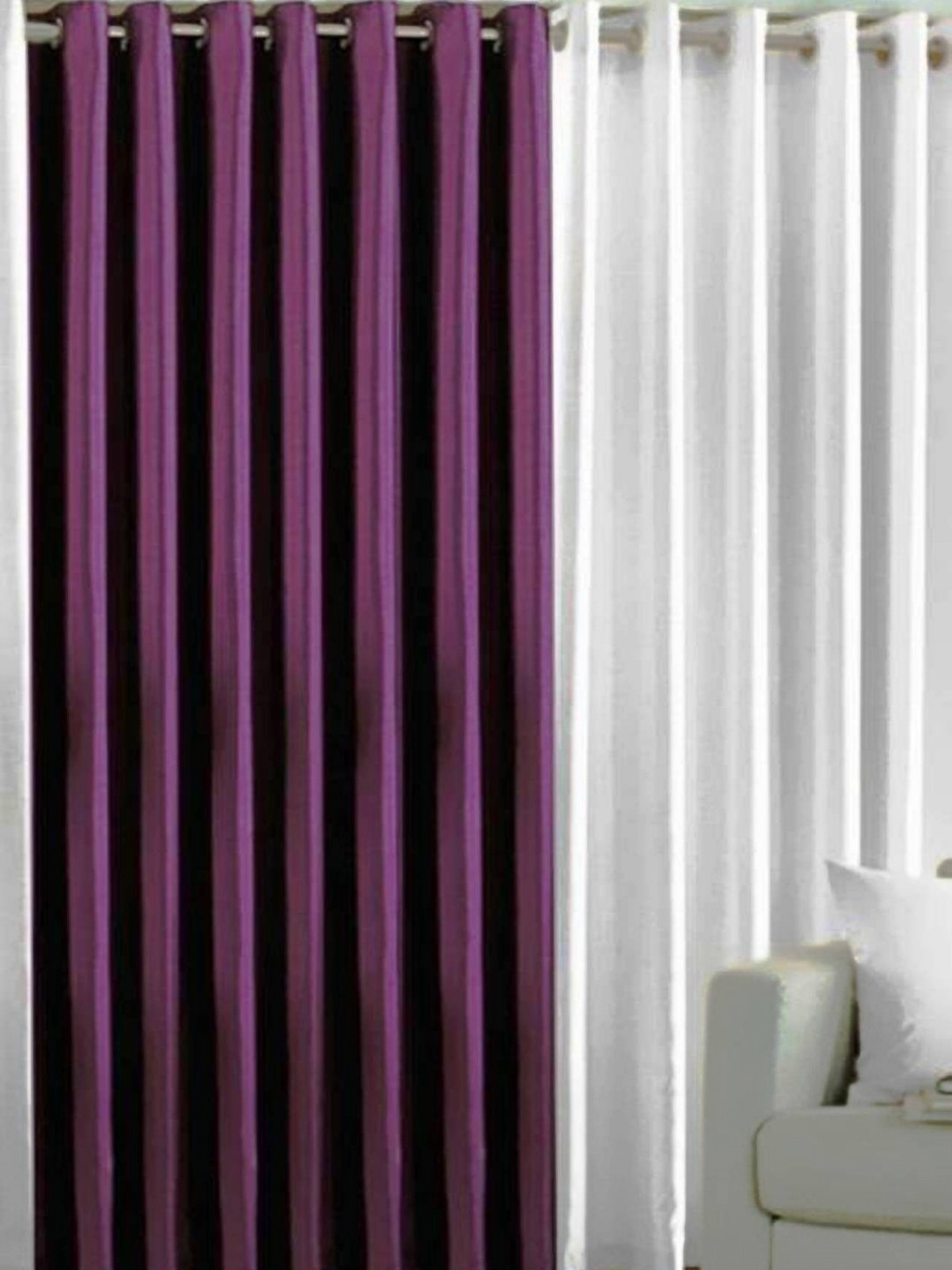 BELLA TRUE 2 Pcs White & Purple Door Curtains