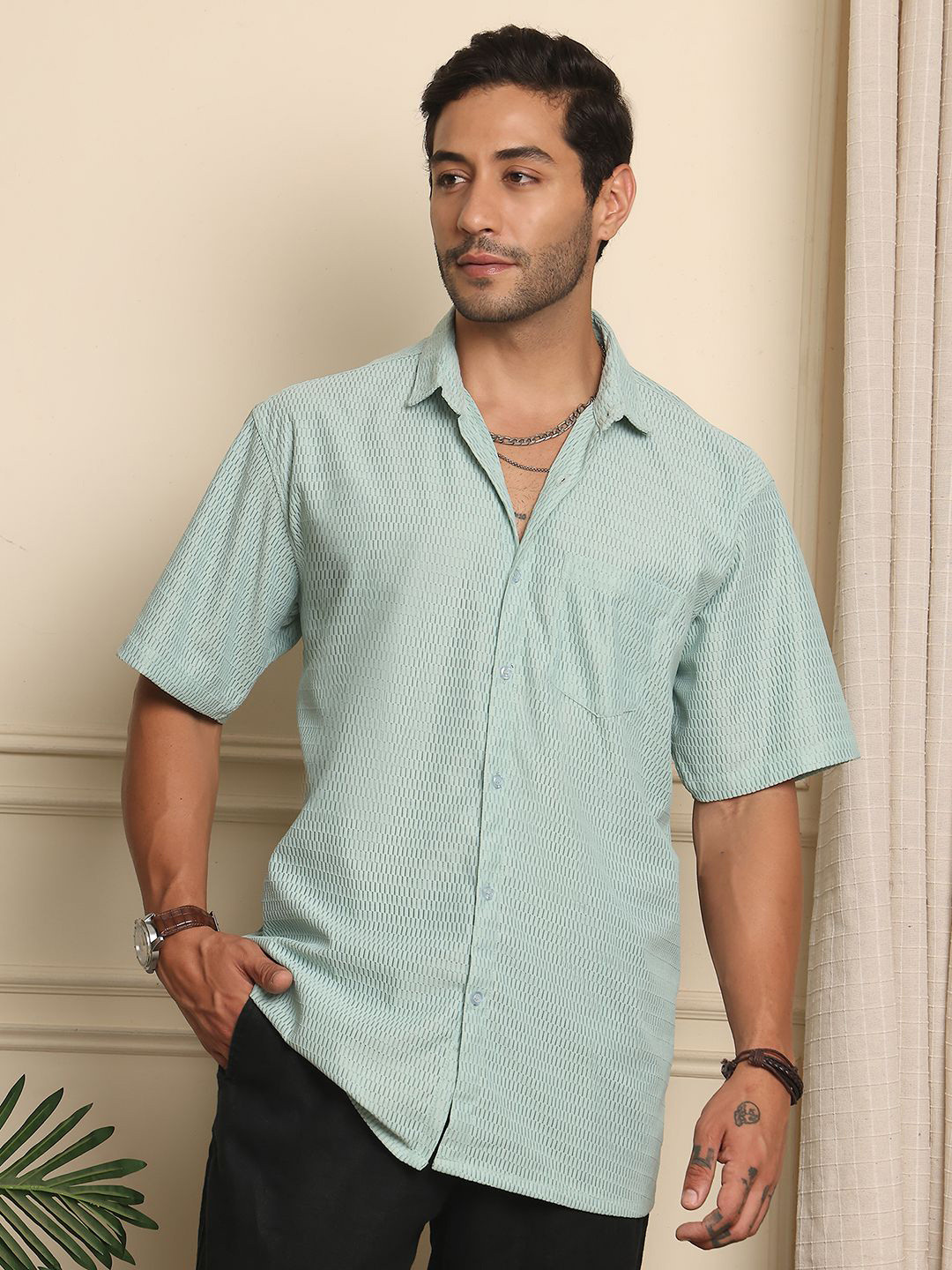 Blezza MenTextured Relaxed Fit Casual Shirt