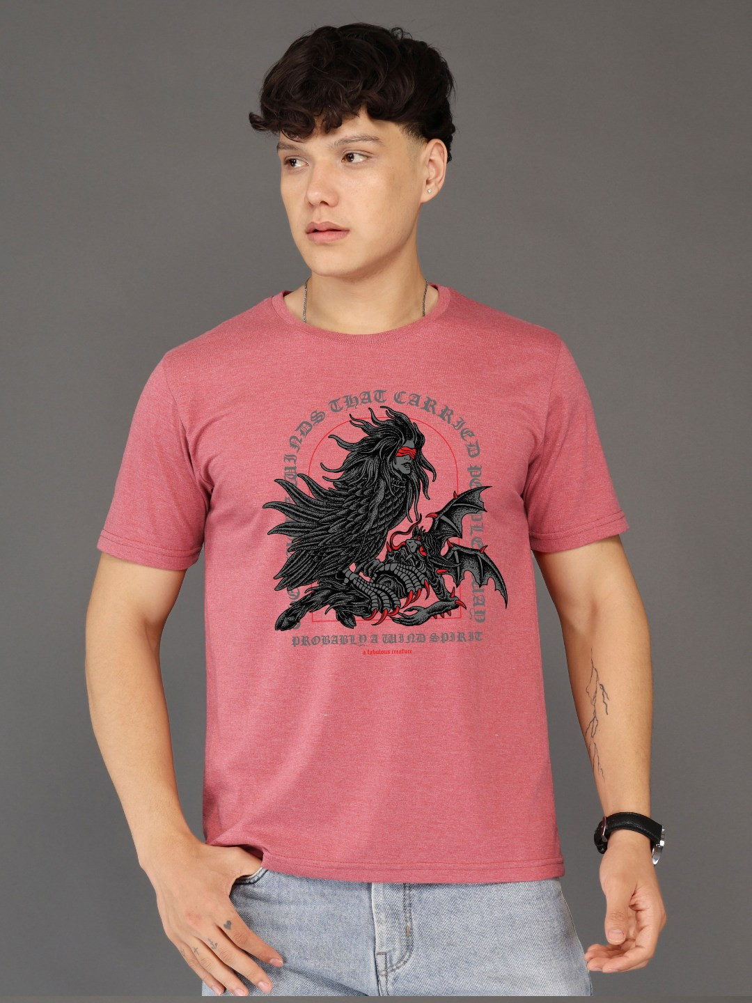 BRAWNY BATTLER Men Pure Cotton Printed Round-Neck T-shirt