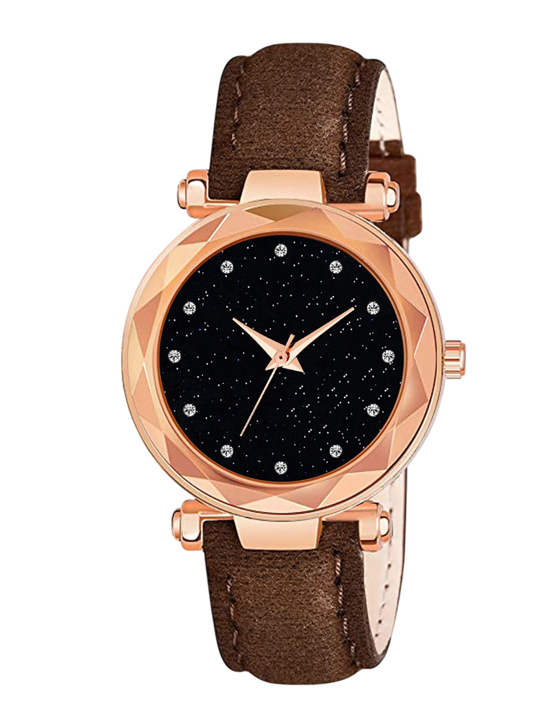 Gopal Shopcart Unisex Embellished Textured Straps Analogue Watch GR379RG 12D BLK BRO Vel L
