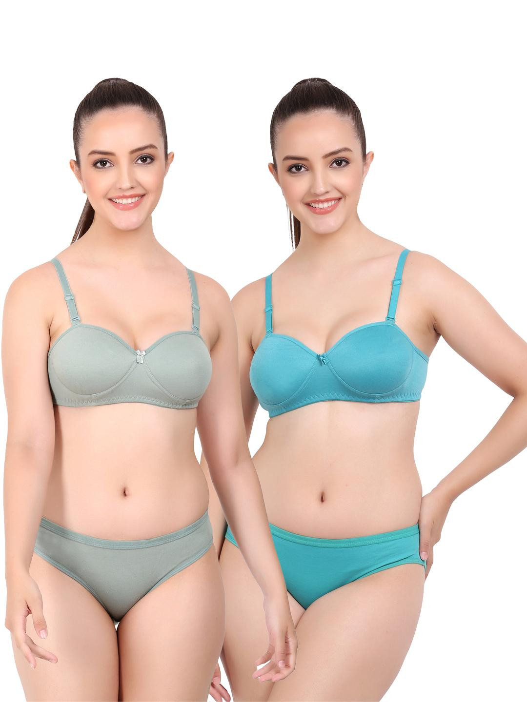 Women Green,Dark Blue Cotton Bra Panty Set for Lingerie Set Undergarments Pack of 2