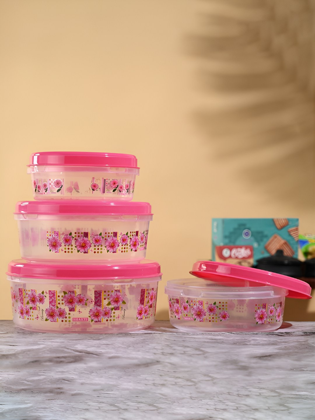 Aura Pink & Transparent 4 Pieces Easy To Clean Box Containers