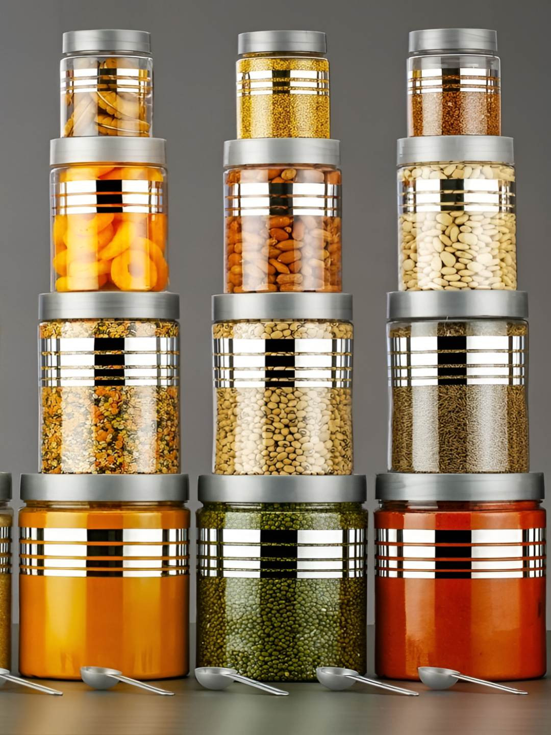 Dipzon villa Transparent & Grey 16 Pieces Air Tight Jar Containers