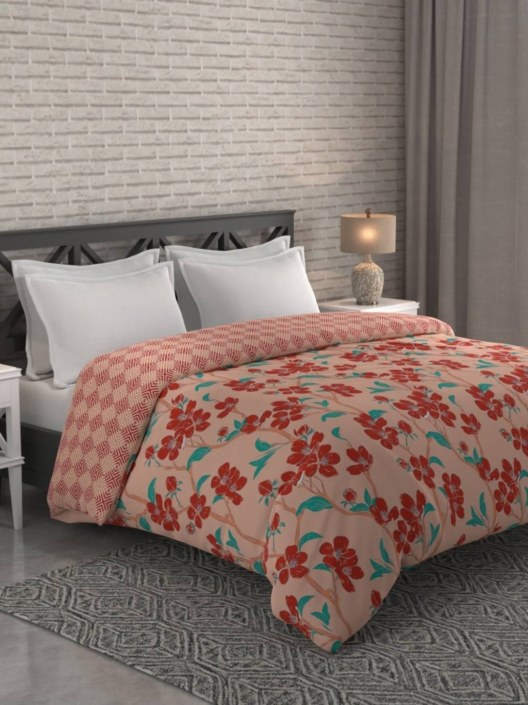 Bichauna Malhar Red Floral Printed Cotton AC Room 120 GSM Double Bed Comforter