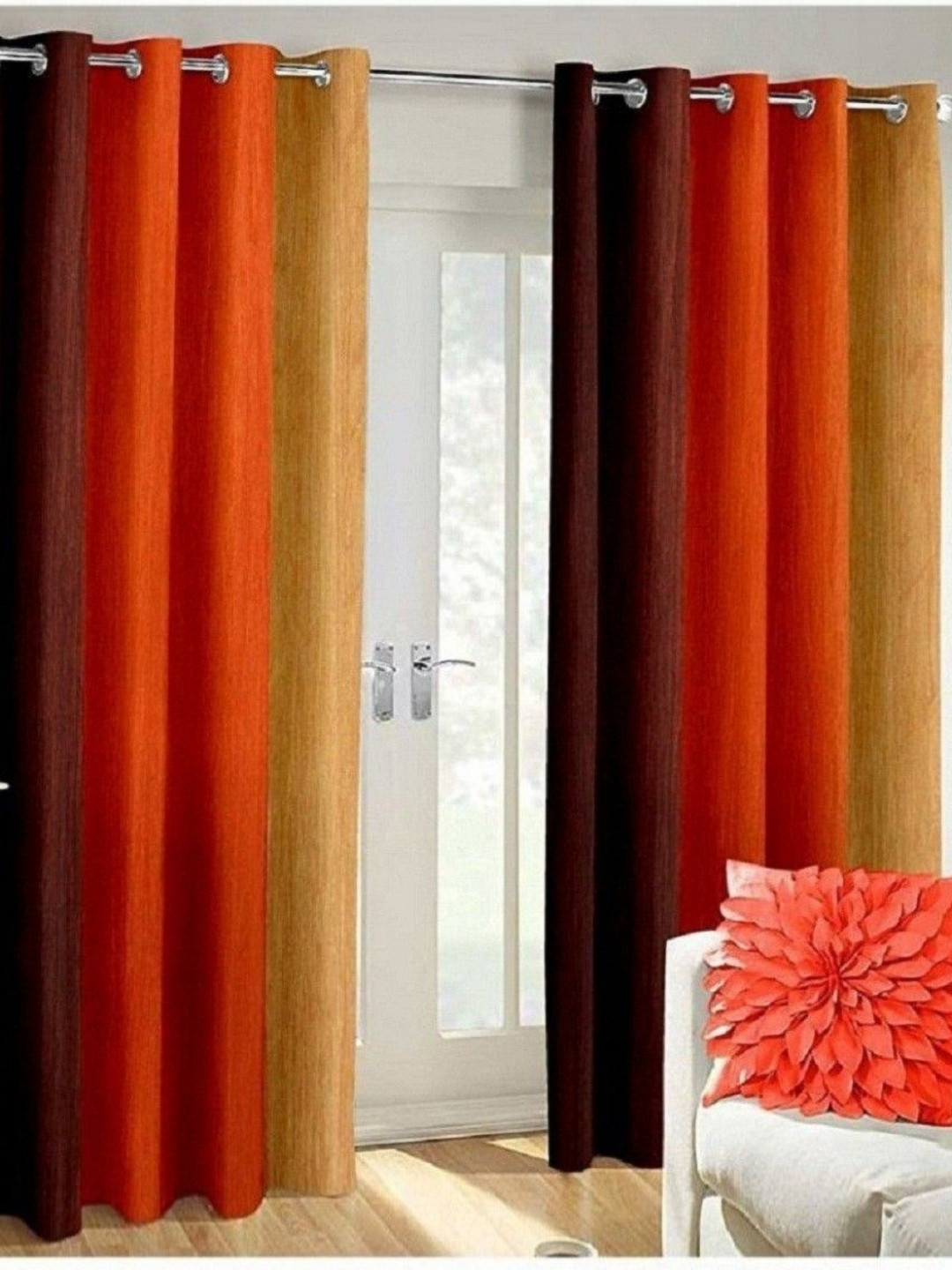 BELLA TRUE Red & Orange 2 Pieces Colourblocked Long Door Curtains