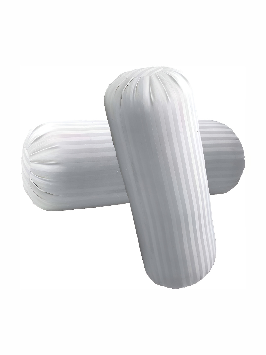 JDX 2-Pcs White & Grey Striped Cylindrical Bolsters