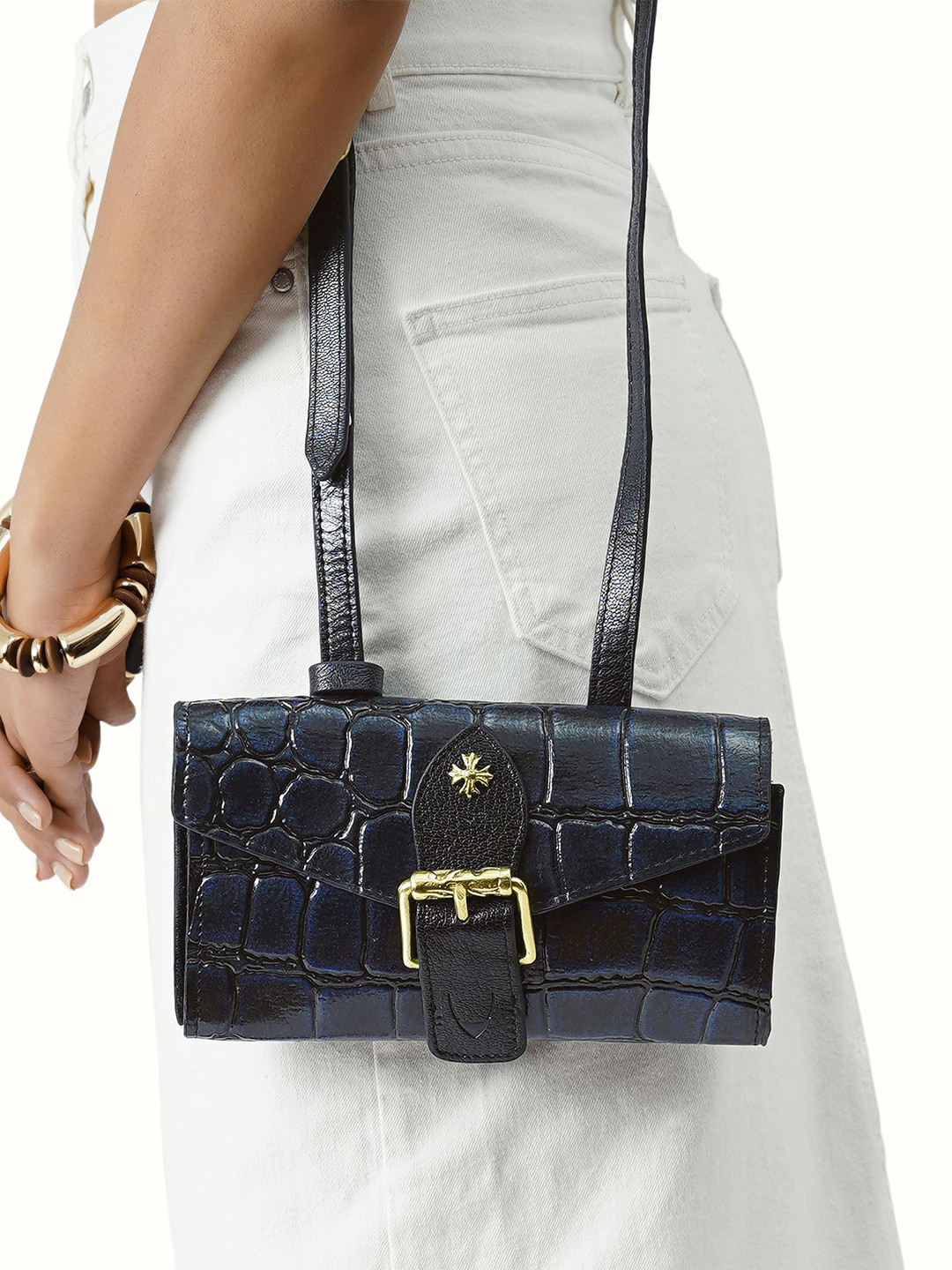 Hidesign Textured Shoulder Strap Leather Envelope Clutch