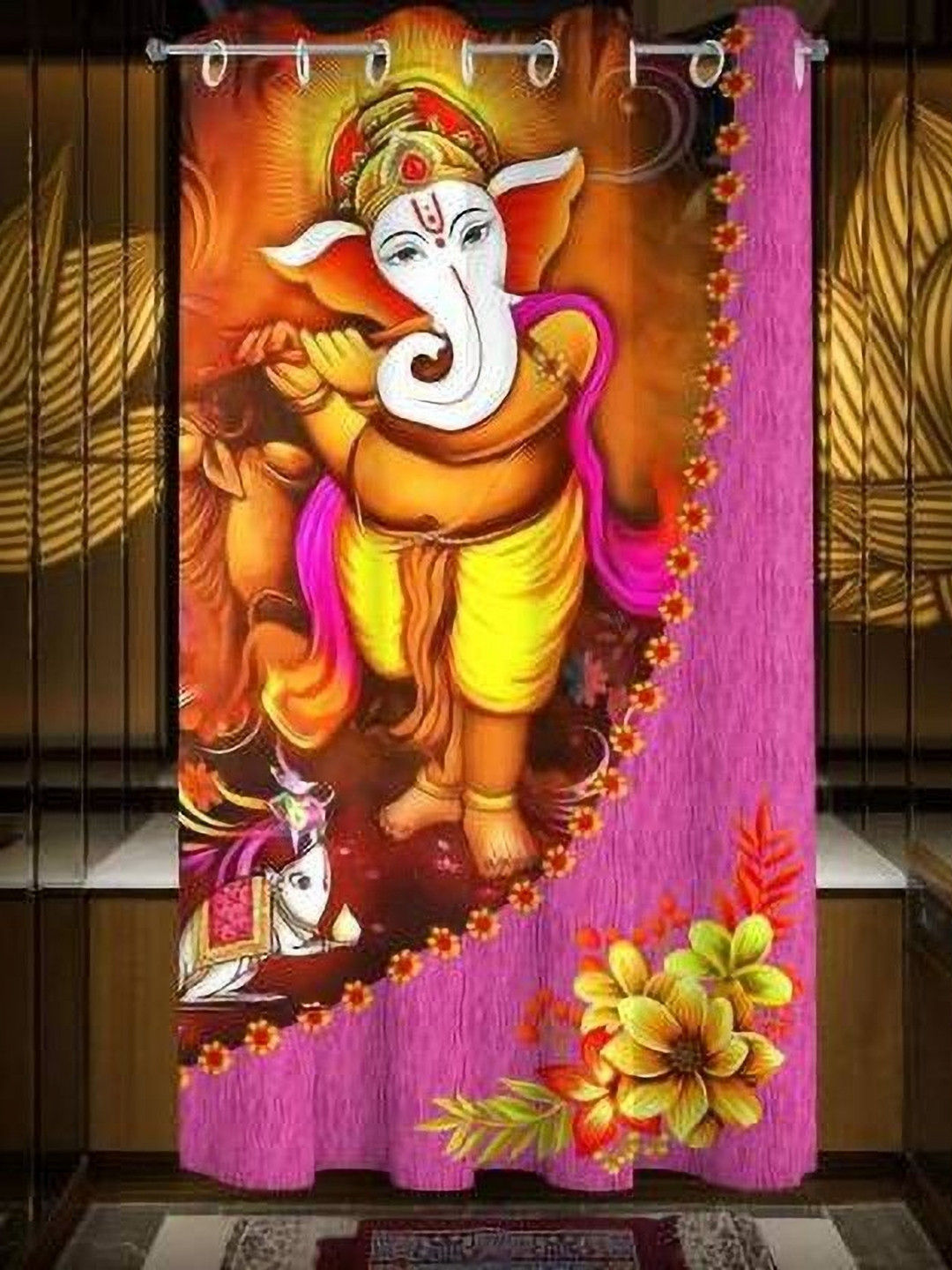 BELLA TRUE Pink & Orange Ethnic Motifs Black Out Door Curtain