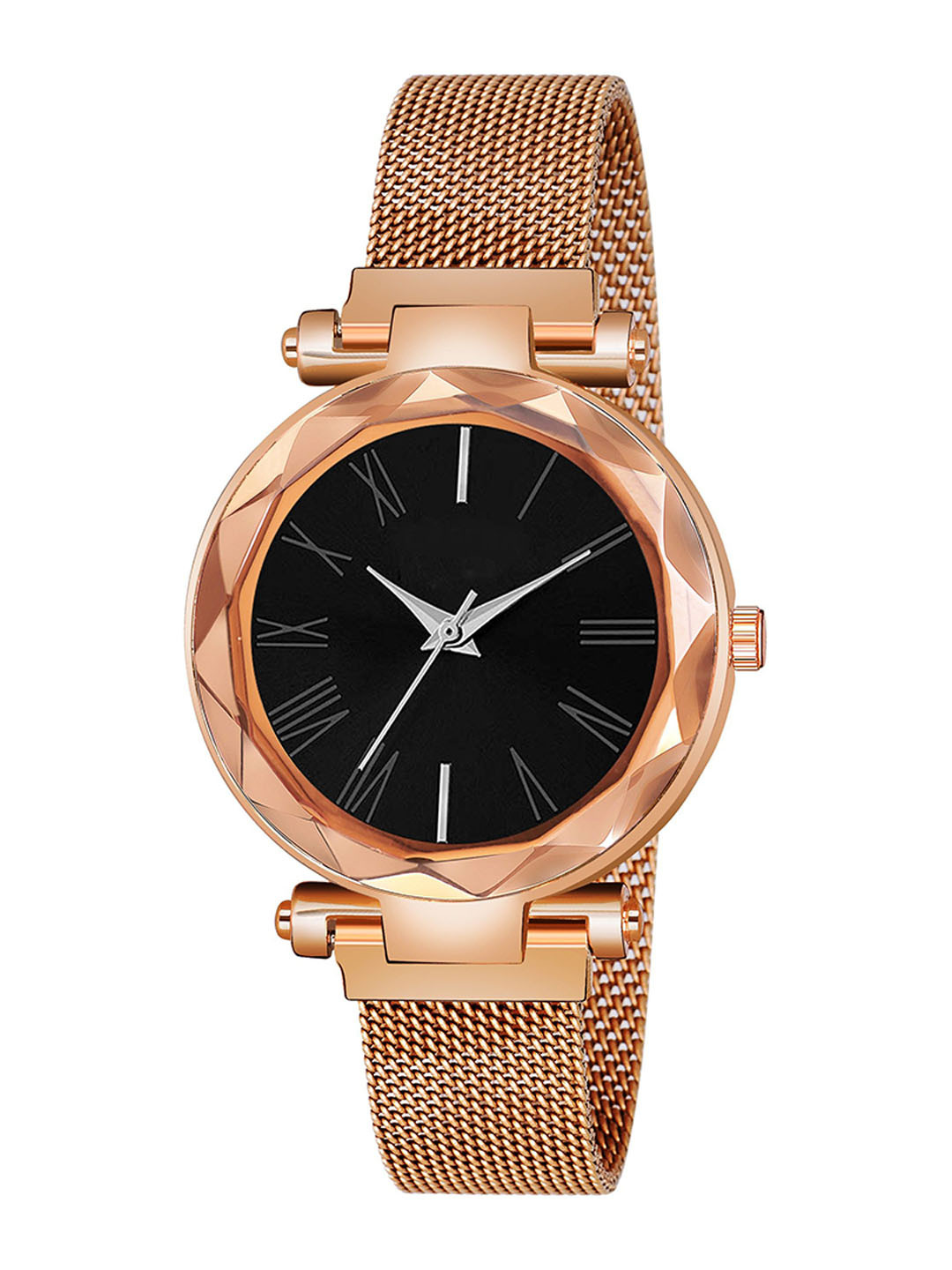 Gopal Shopcart Bracelet Style Straps Analogue Watch GR_379_Black Roman RoseGold Maganet