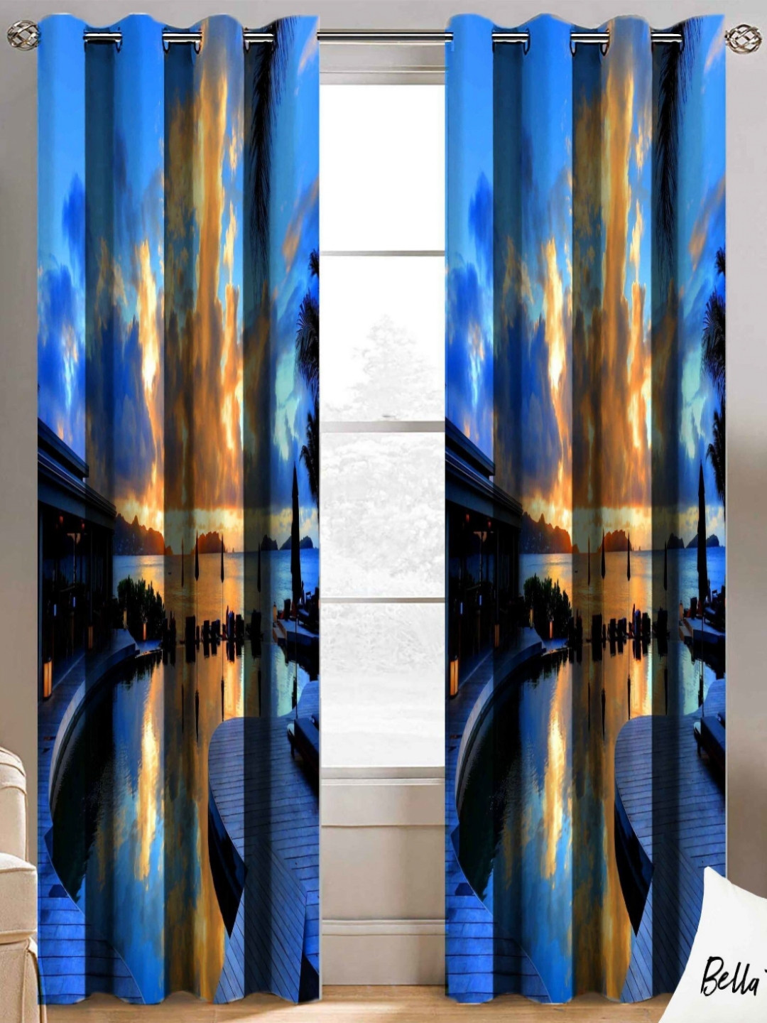 BELLA TRUE Blue & Orange Abstract Printed 2 Pieces Door Curtains